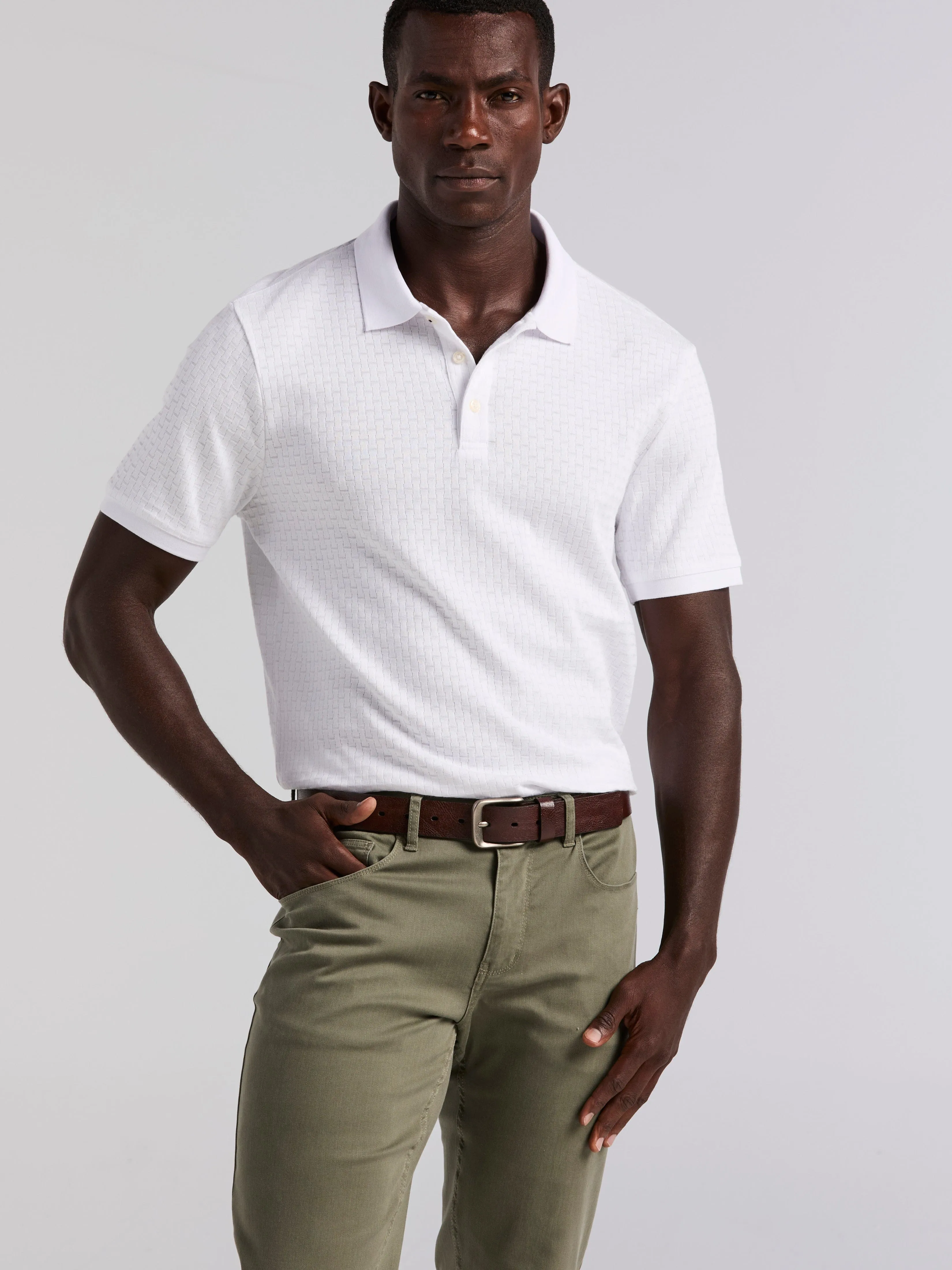 Cotton Jacquard Textured Geometric Polo sold by Perry Ellis product image thumbnail 3