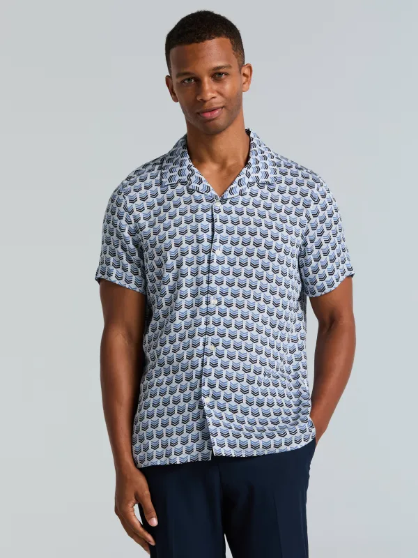 Dobby Print Camp Collar Shirt made by Perry Ellis