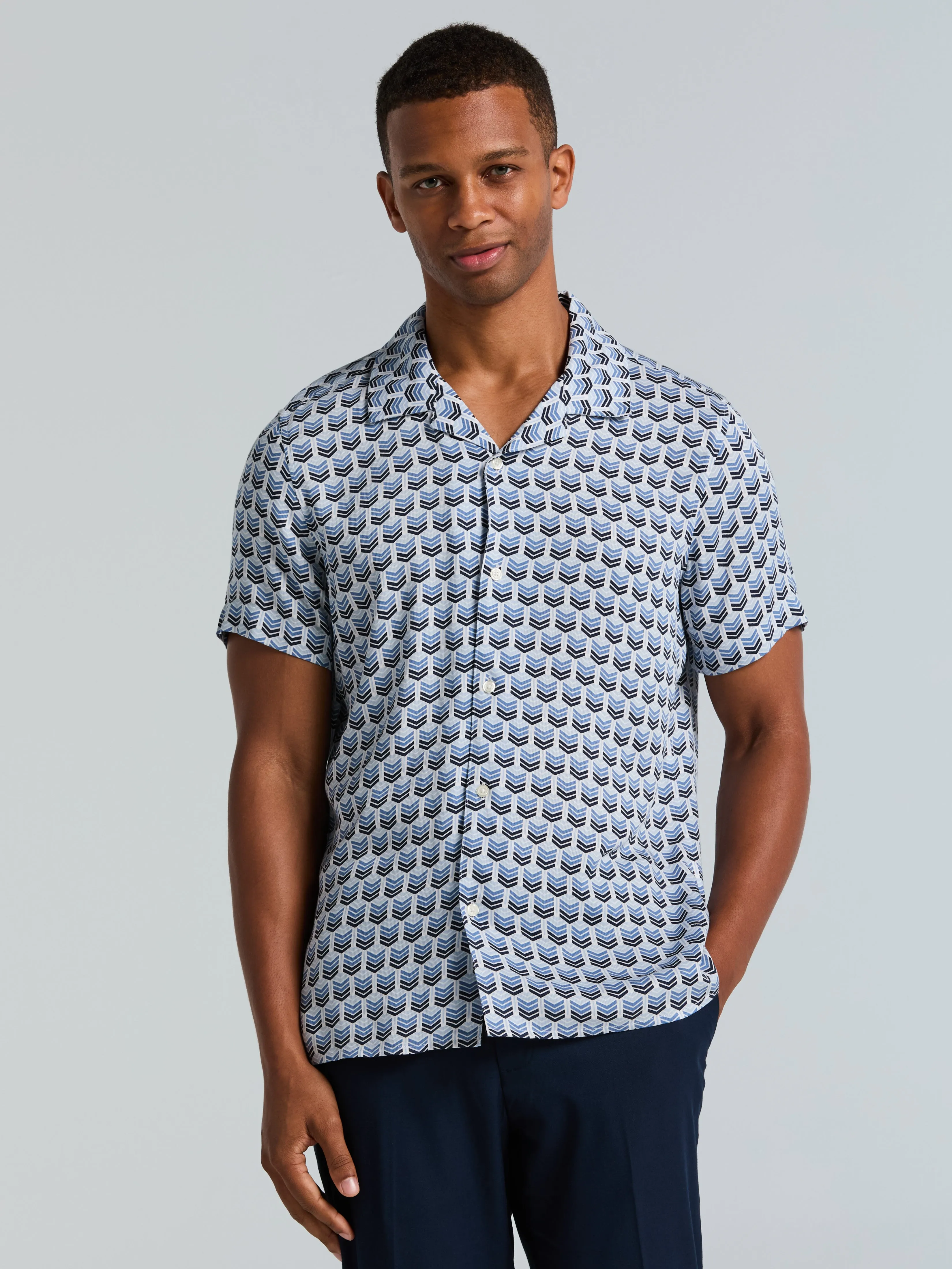 Dobby Print Camp Collar Shirt sold by Perry Ellis