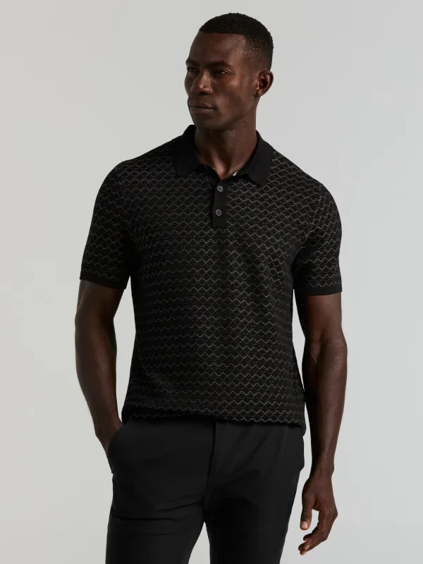 Cotton Jacquard 3 Button Sweater Polo made by Perry Ellis