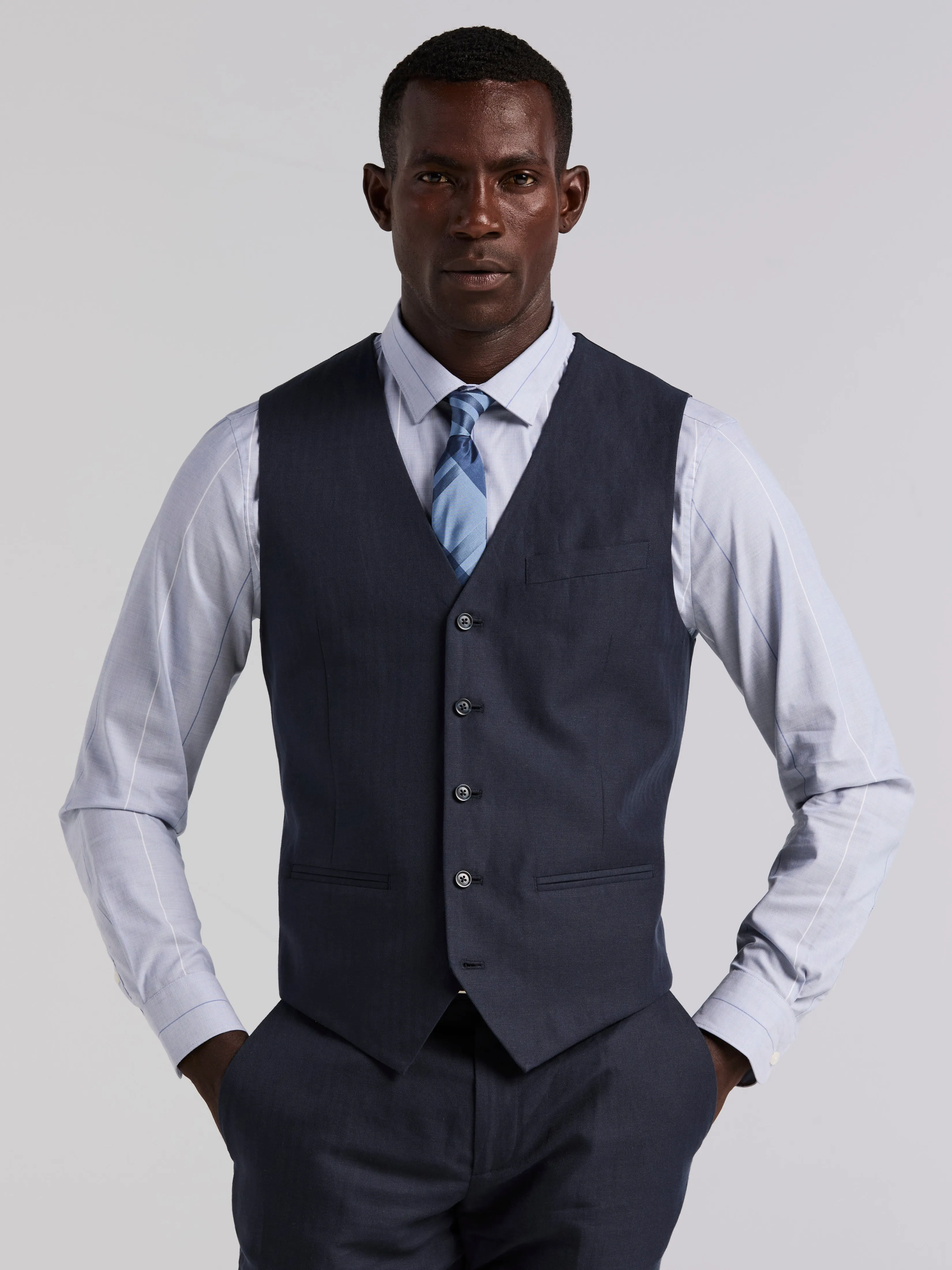 Slim Fit Linen Blend Herringbone Stretch Vest sold by Perry Ellis
