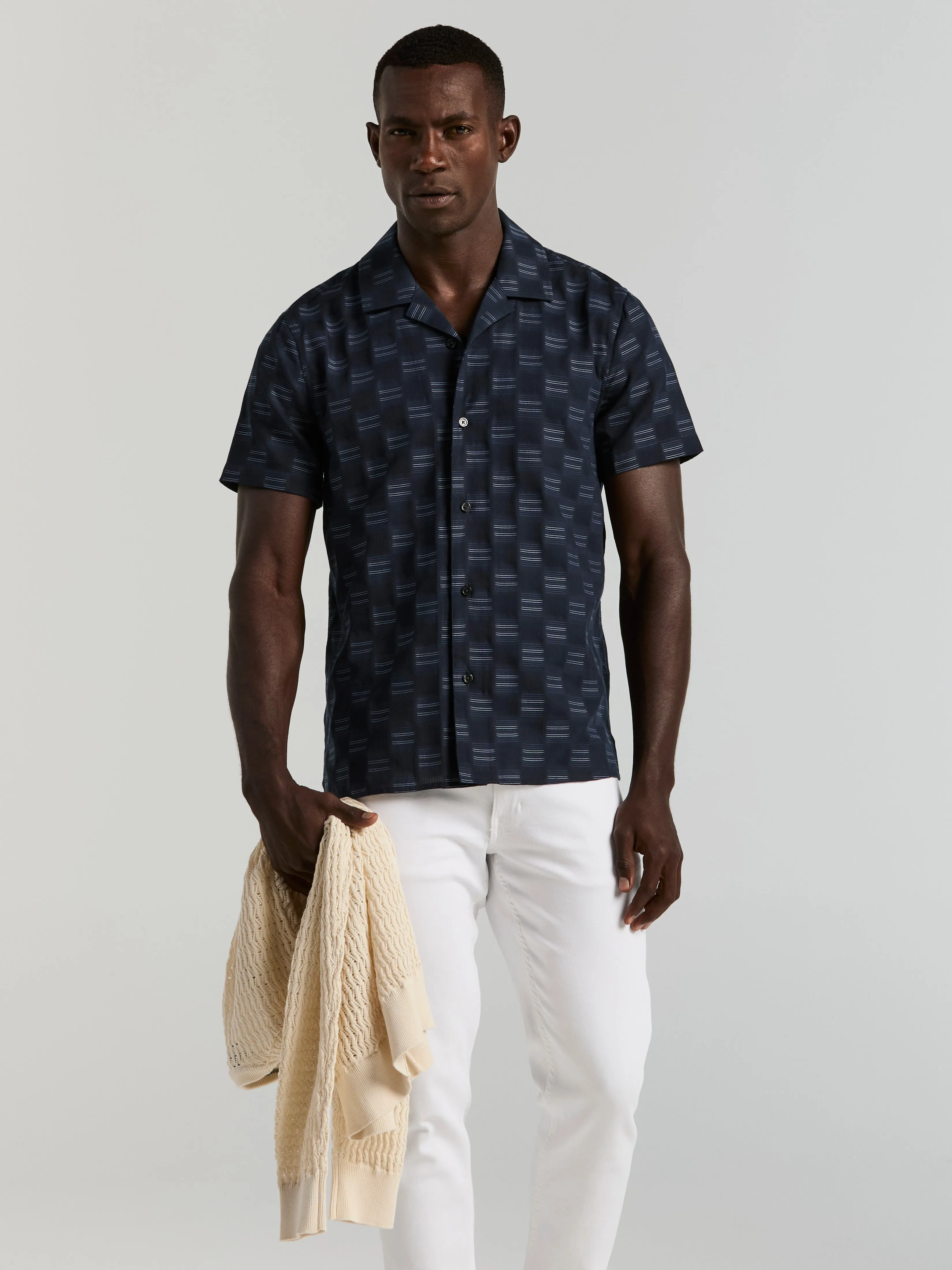 Cotton Clipped Dobby Camp Collar Shirt sold by Perry Ellis product image thumbnail 5