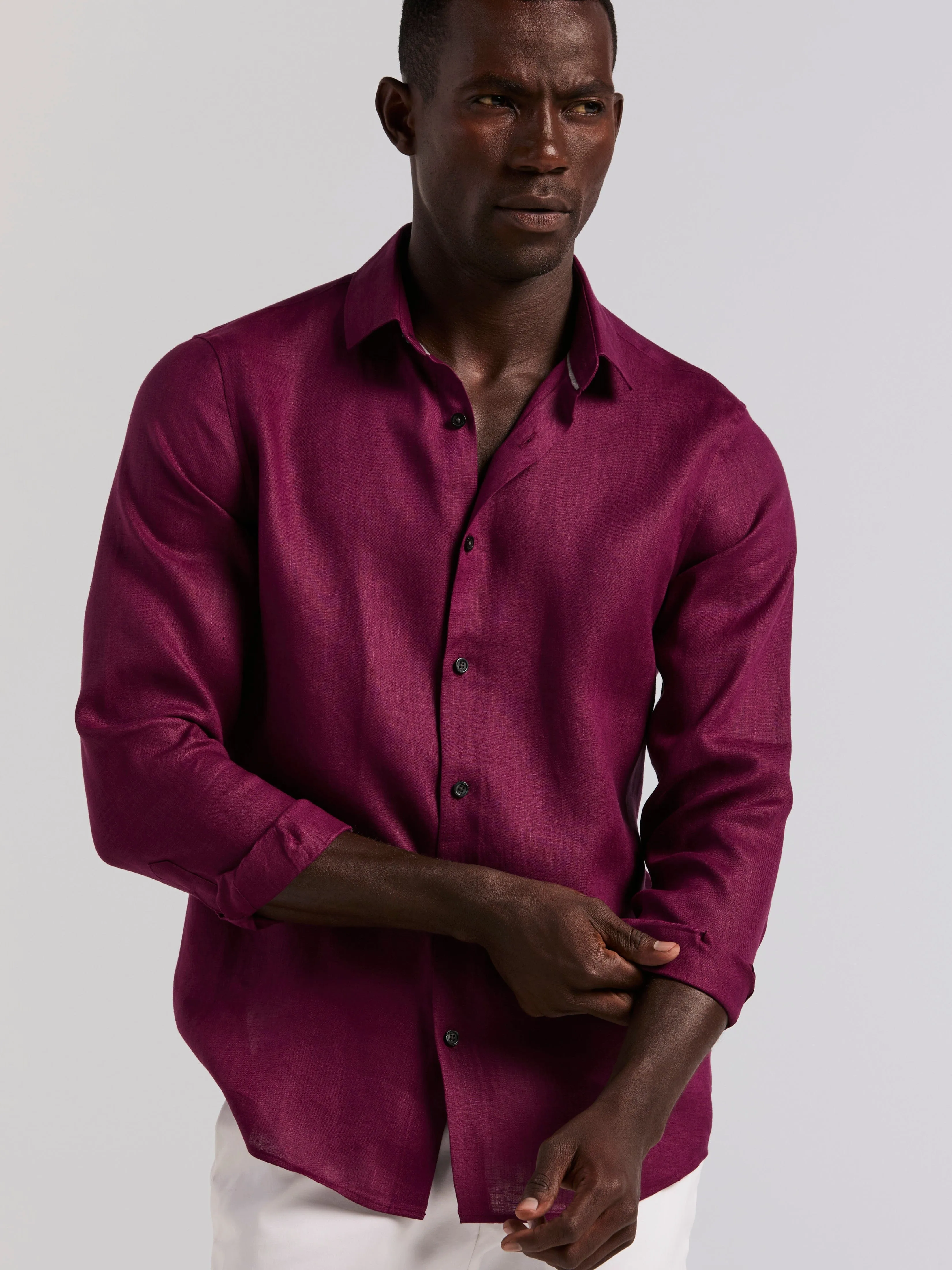 Solid Linen Shirt sold by Perry Ellis product image thumbnail 3