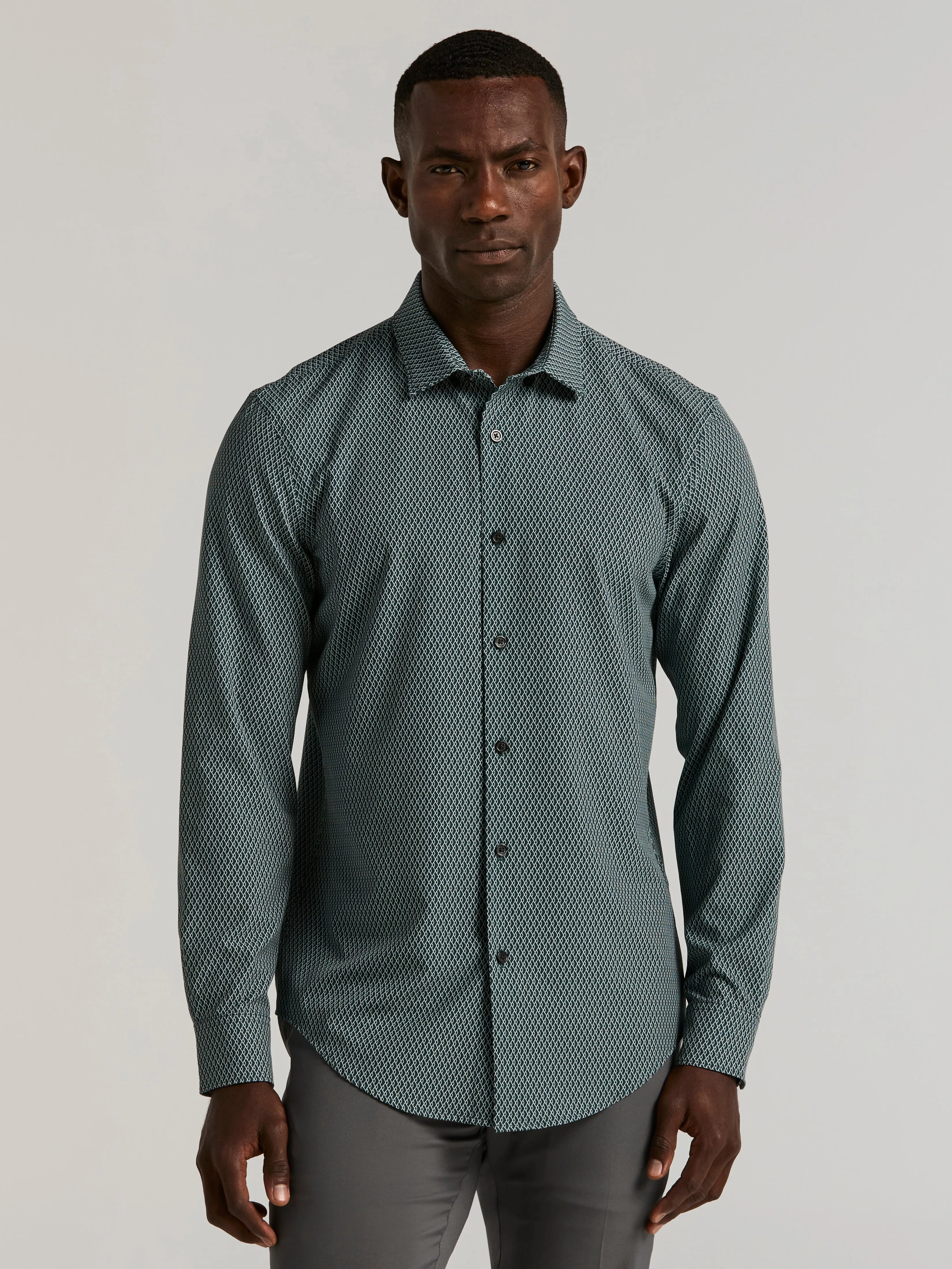 Slim Fit Total Stretch Diamond Geo Print Shirt sold by Perry Ellis