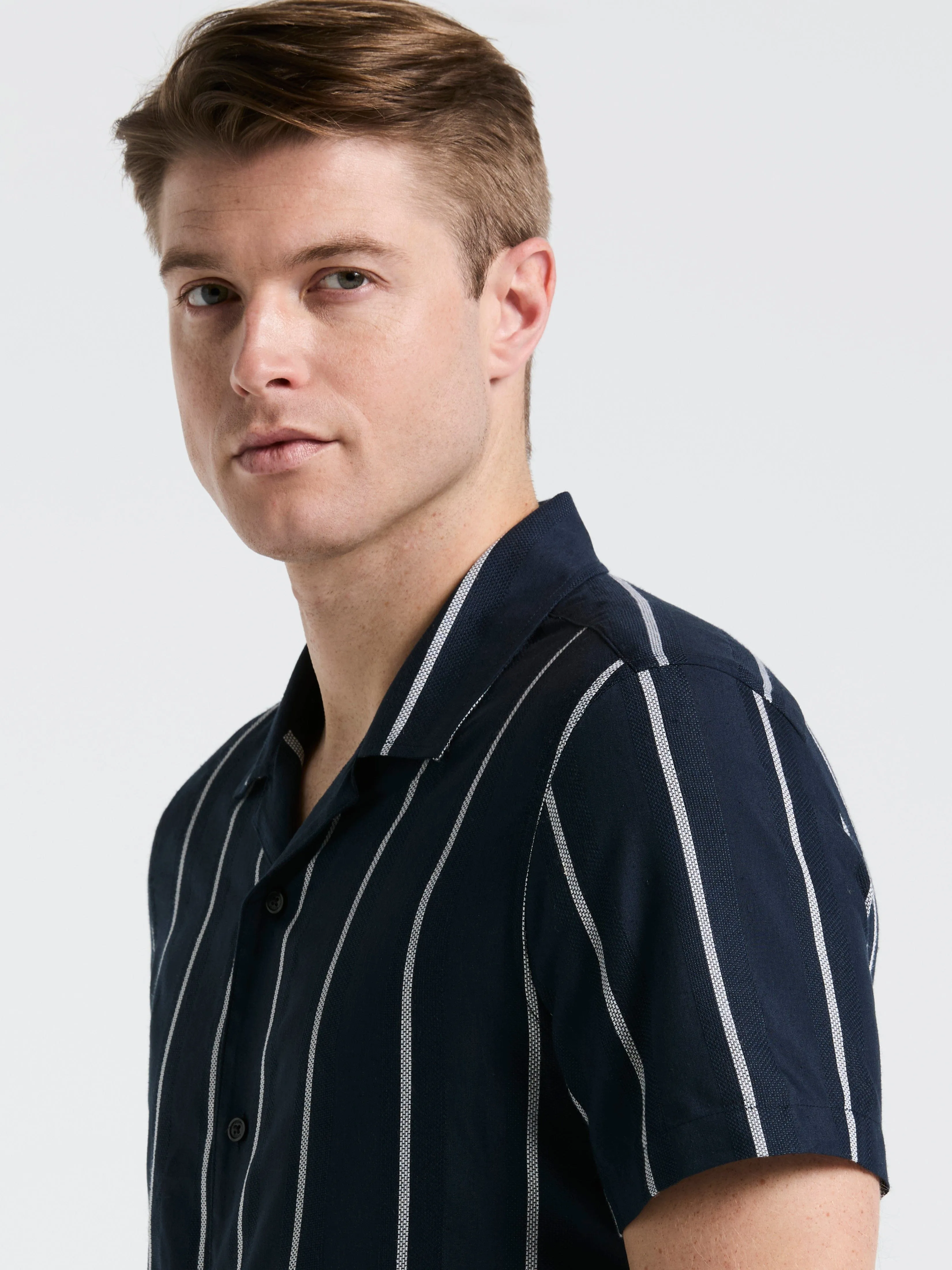 EcoVero™ Striped Camp Collar Shirt sold by Perry Ellis product image thumbnail 3
