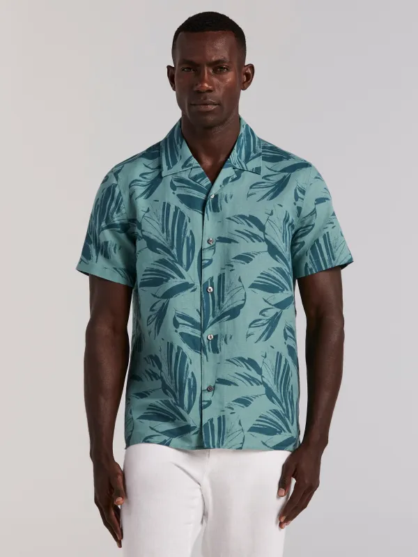 Leaf Print Camp Collar Shirt made by Perry Ellis