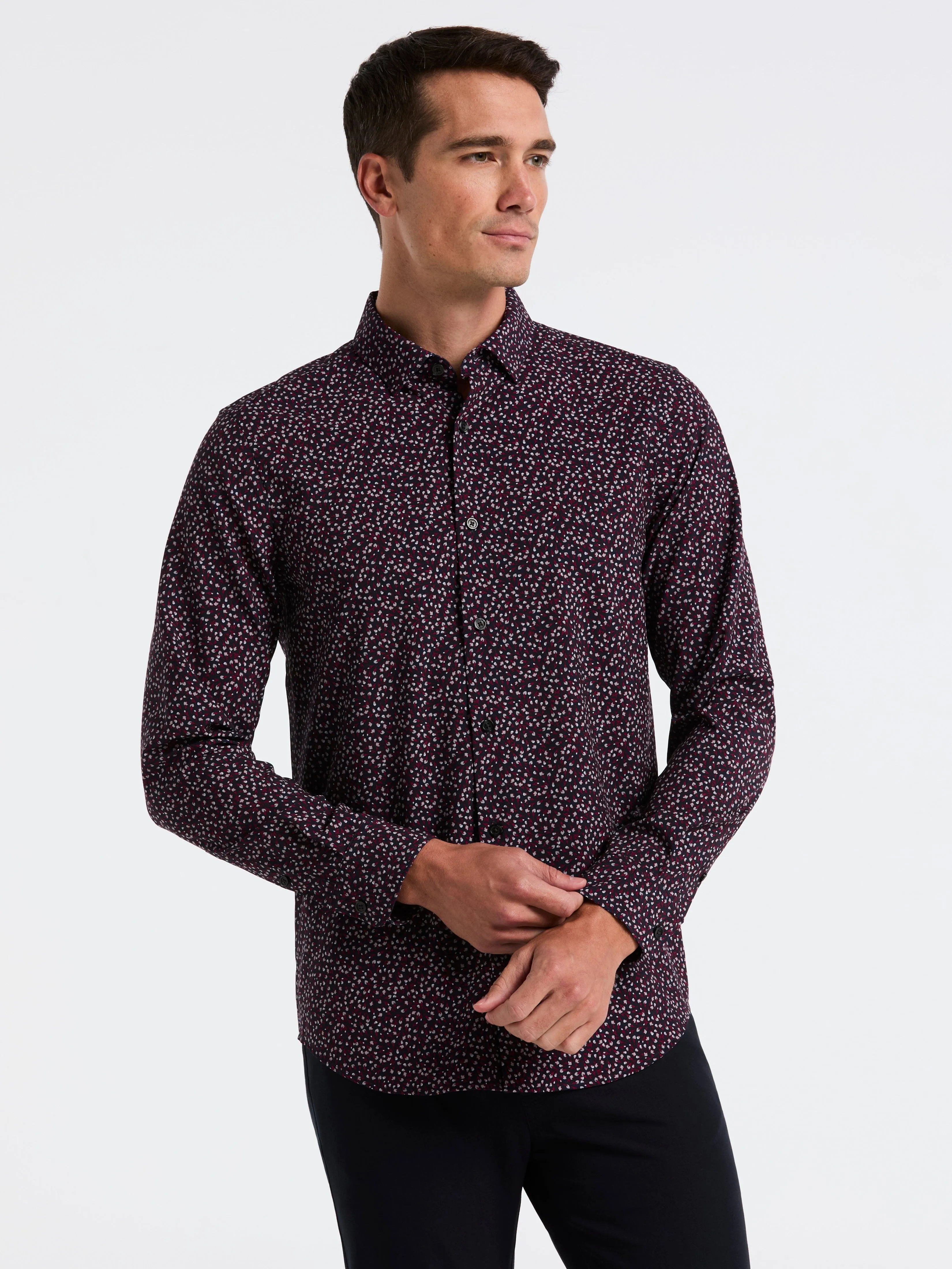 Micro Floral Print Slim Fit Total Stretch Shirt sold by Perry Ellis