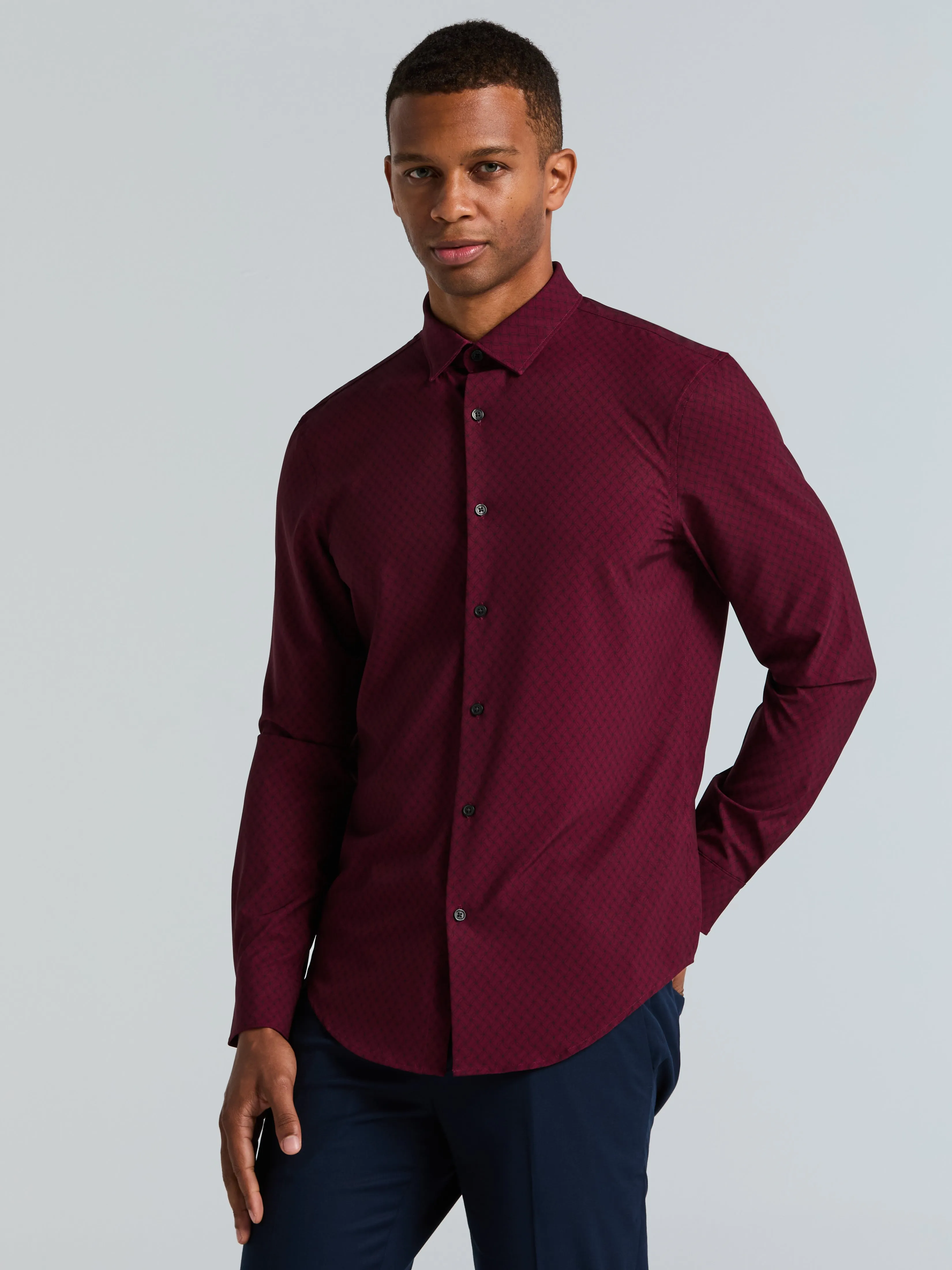 Slim Fit Geo Print Total Stretch Shirt sold by Perry Ellis