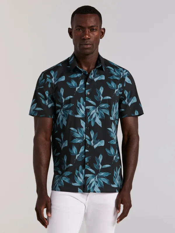 Magnolia Leaf Print Total Stretch Shirt made by Perry Ellis