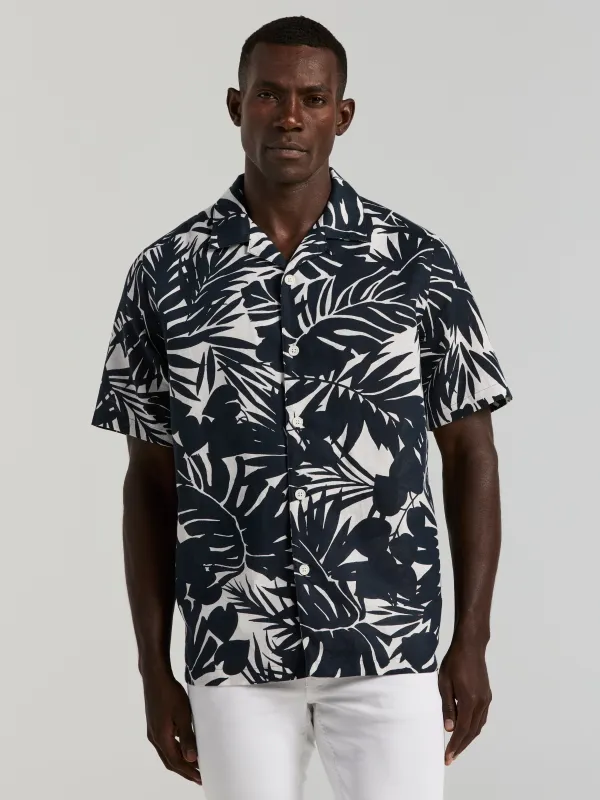 Tropical Leaf Print Camp Collar Shirt sold by Perry Ellis