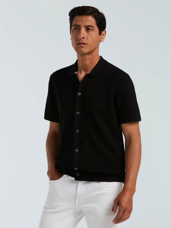 Cotton Wavy Knit Button Front Sweater made by Perry Ellis