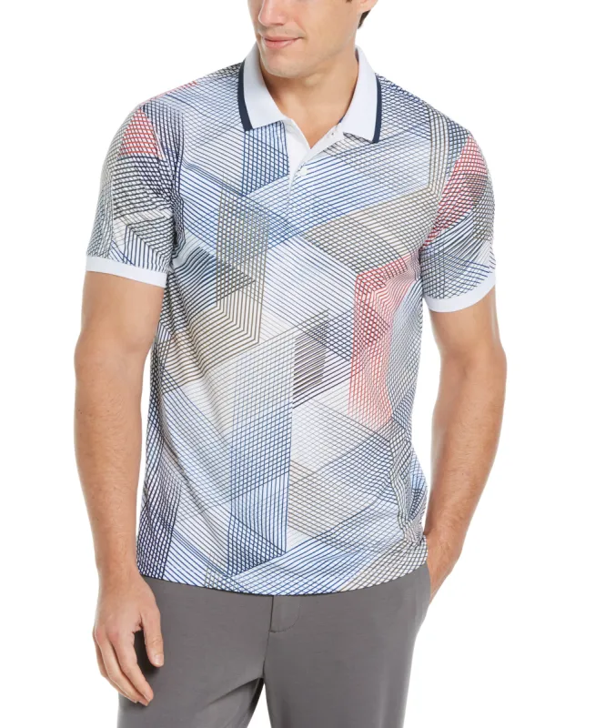 Big & Tall Grid Print Ribbed Collar Polo sold by Perry Ellis