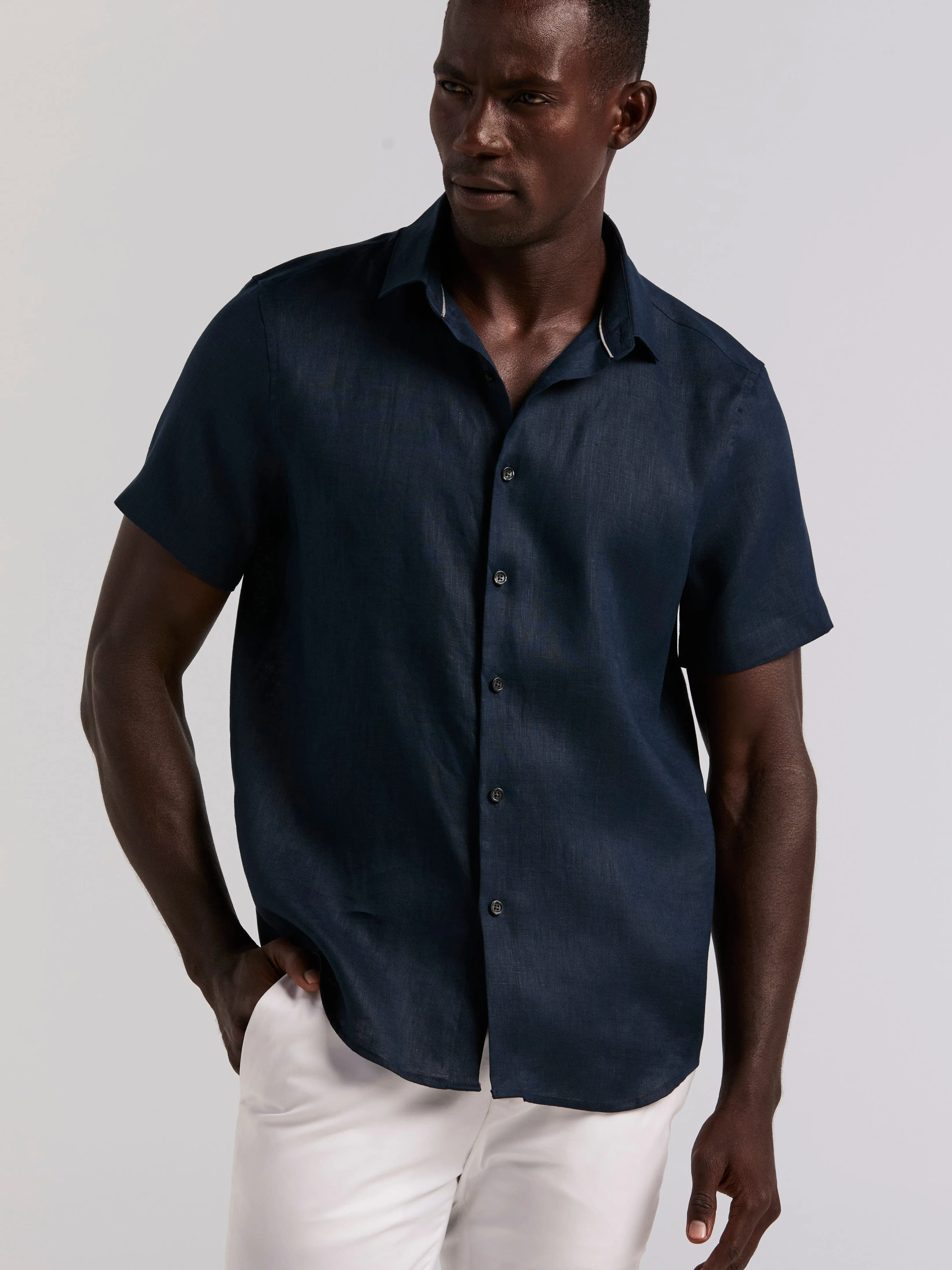 Solid Linen Blend Short Sleeve Shirt sold by Perry Ellis product image thumbnail 3