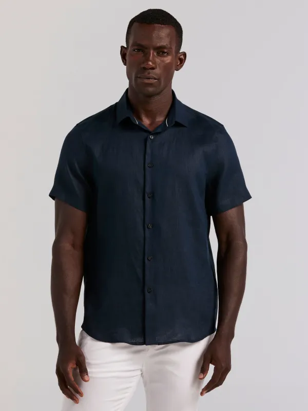 Solid Linen Blend Short Sleeve Shirt made by Perry Ellis