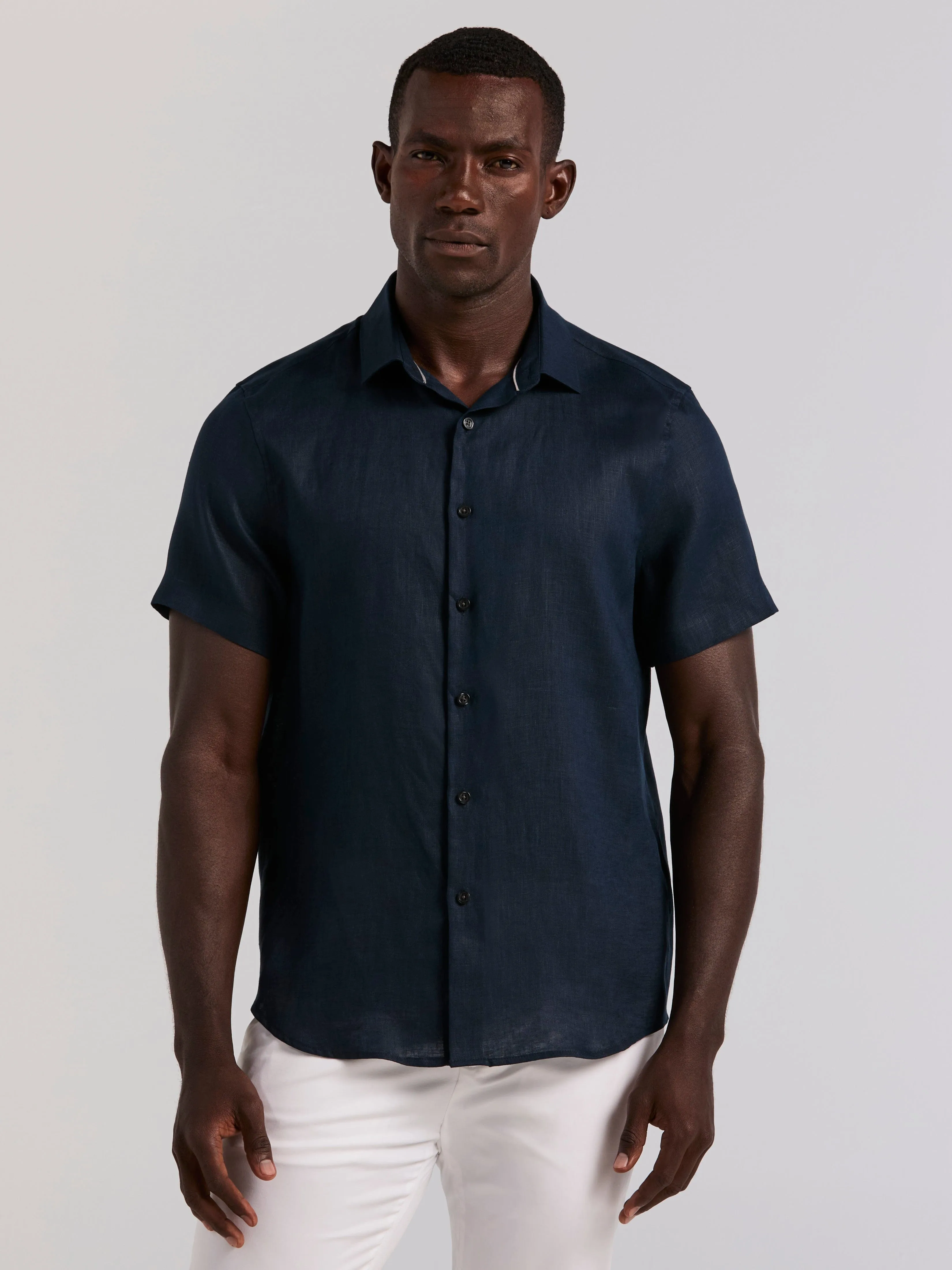 Solid Linen Blend Short Sleeve Shirt sold by Perry Ellis