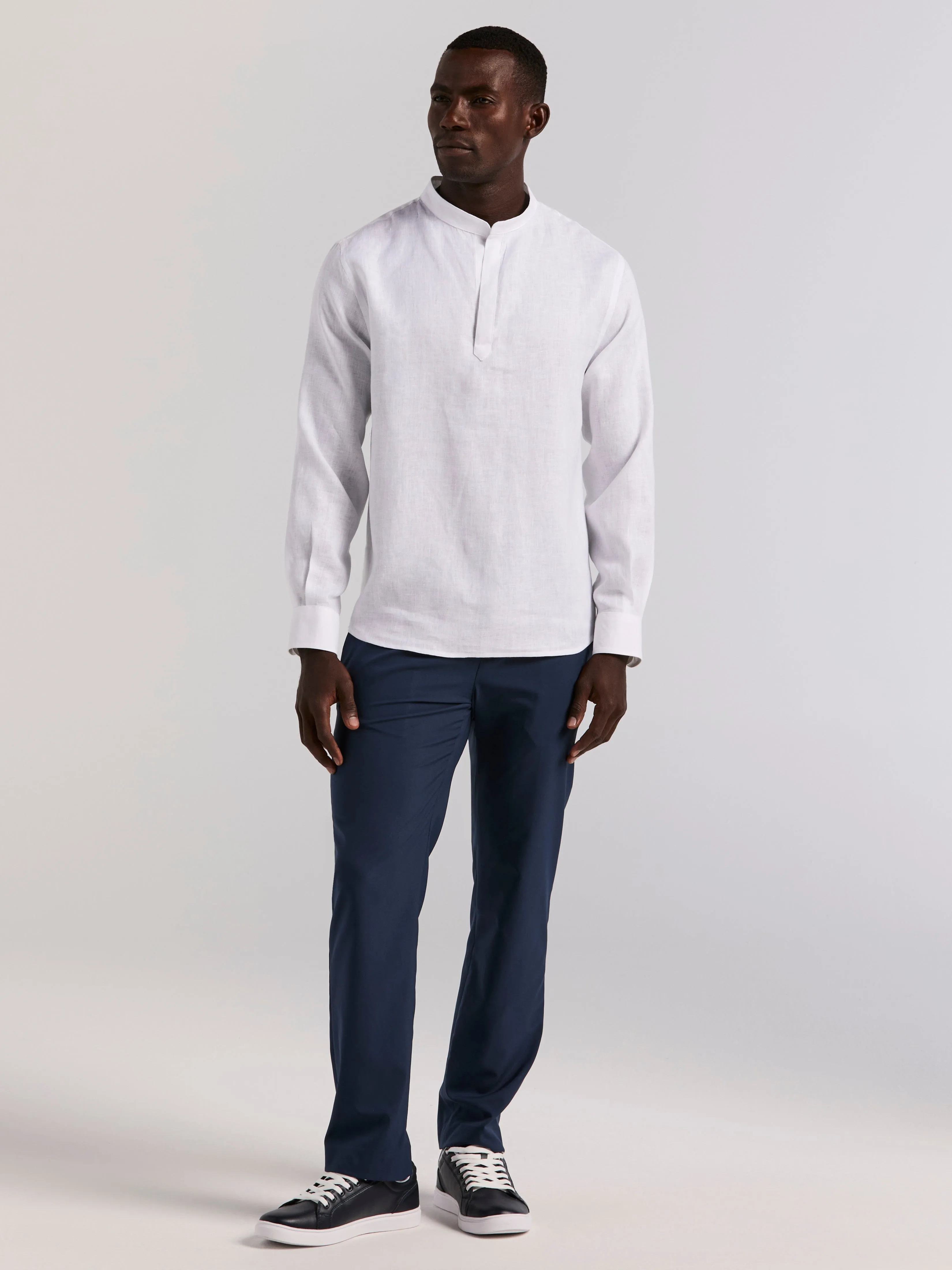 Solid Linen Blend Popover Shirt sold by Perry Ellis product image thumbnail 4