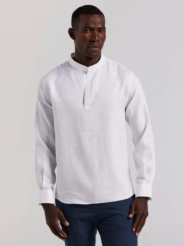 Solid Linen Blend Popover Shirt made by Perry Ellis
