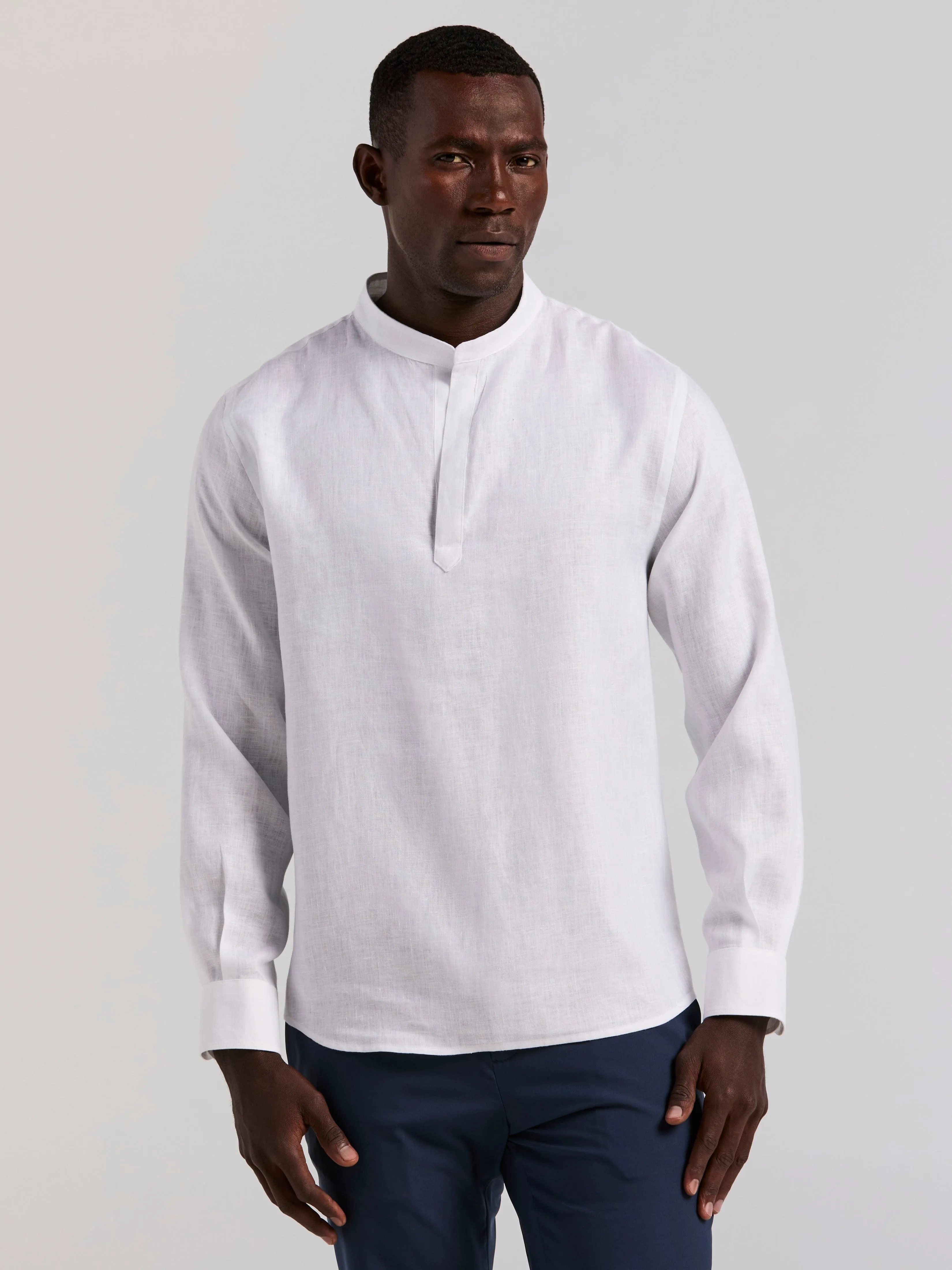 Solid Linen Blend Popover Shirt sold by Perry Ellis
