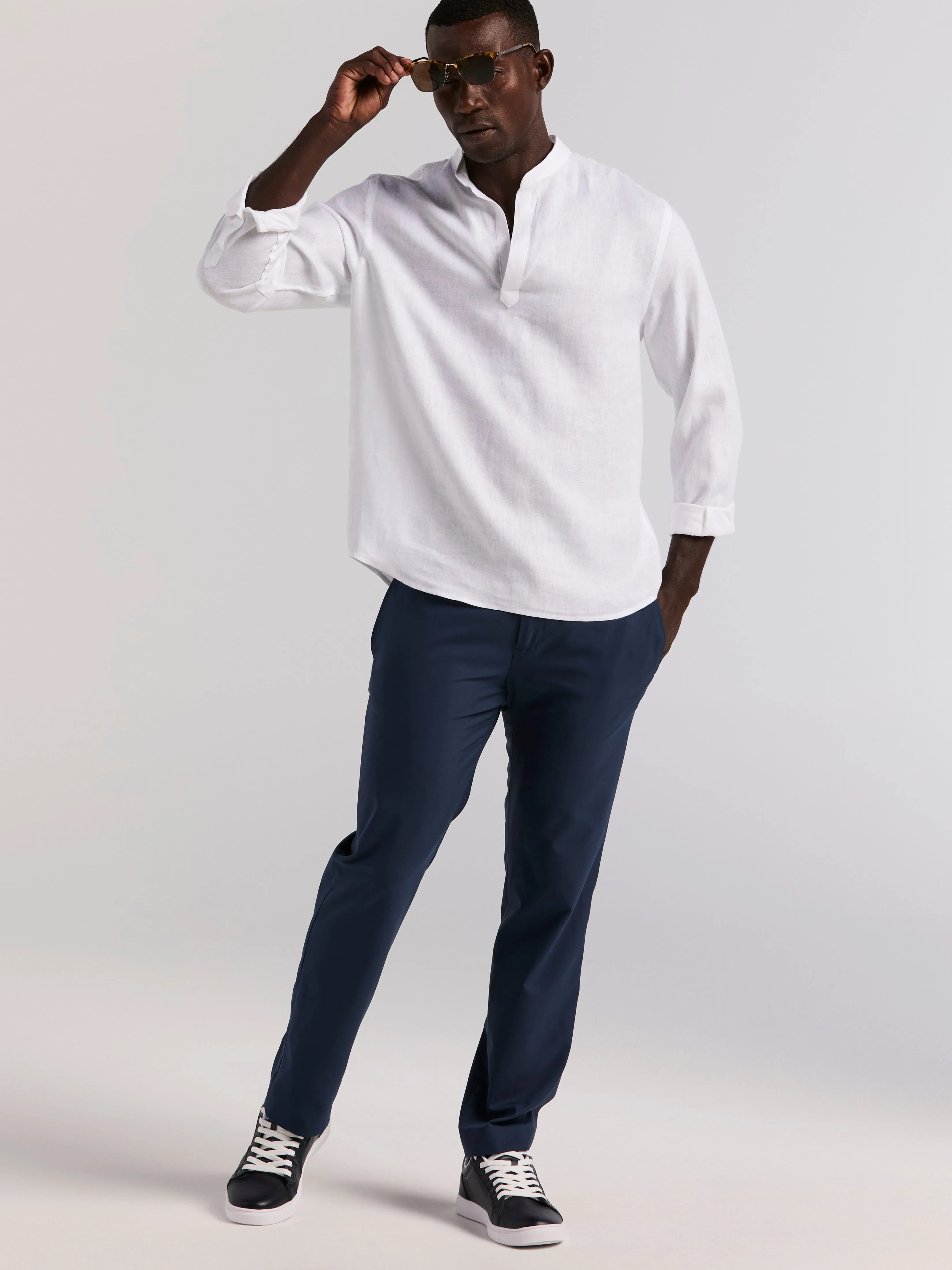 Solid Linen Blend Popover Shirt sold by Perry Ellis product image thumbnail 5
