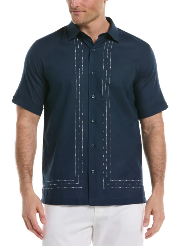Linen Blend Embroidered Shirt made by Cubavera