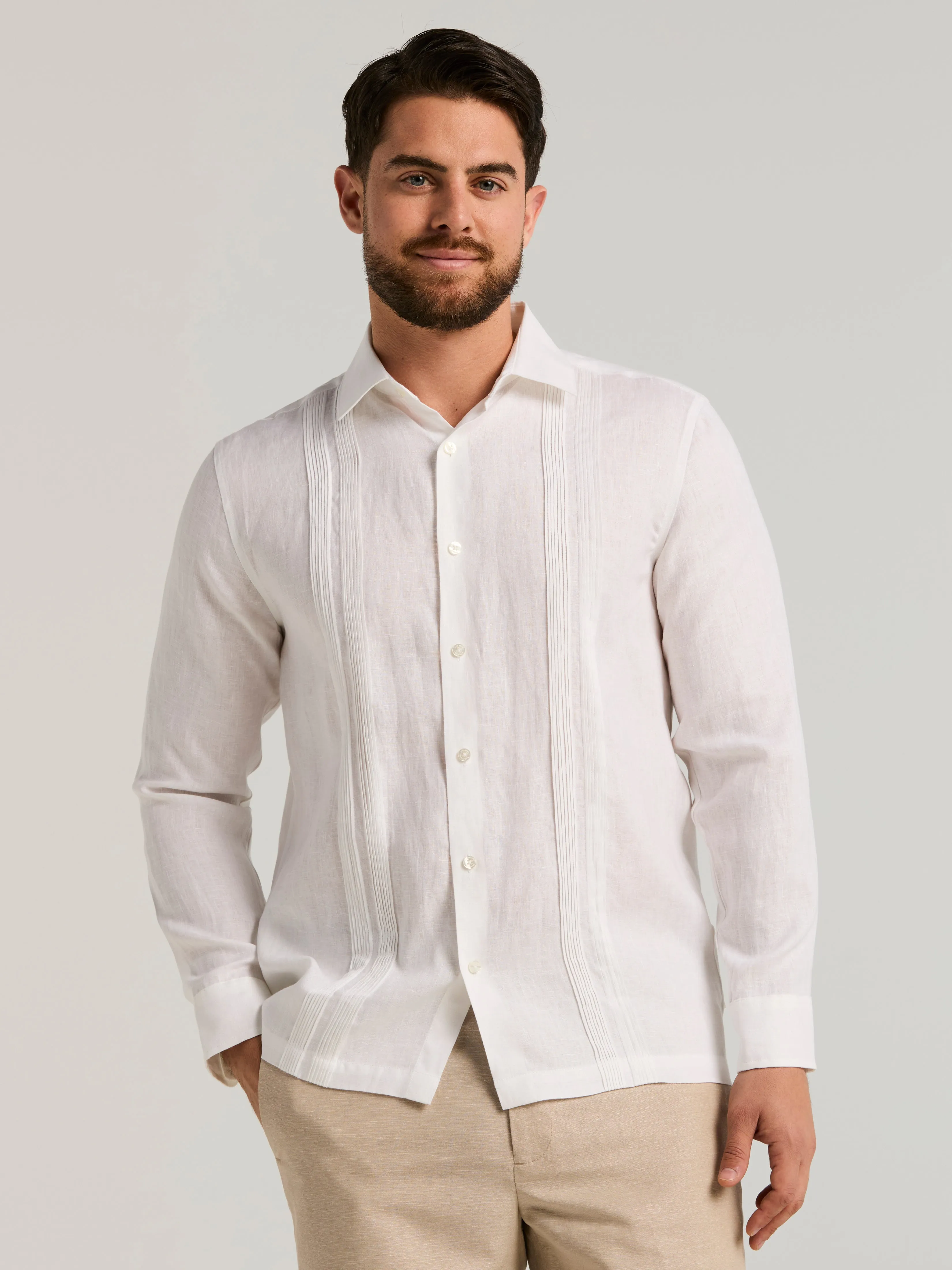 Modern Linen Multi Pintuck Guayabera Shirt sold by Perry Ellis product image thumbnail 5