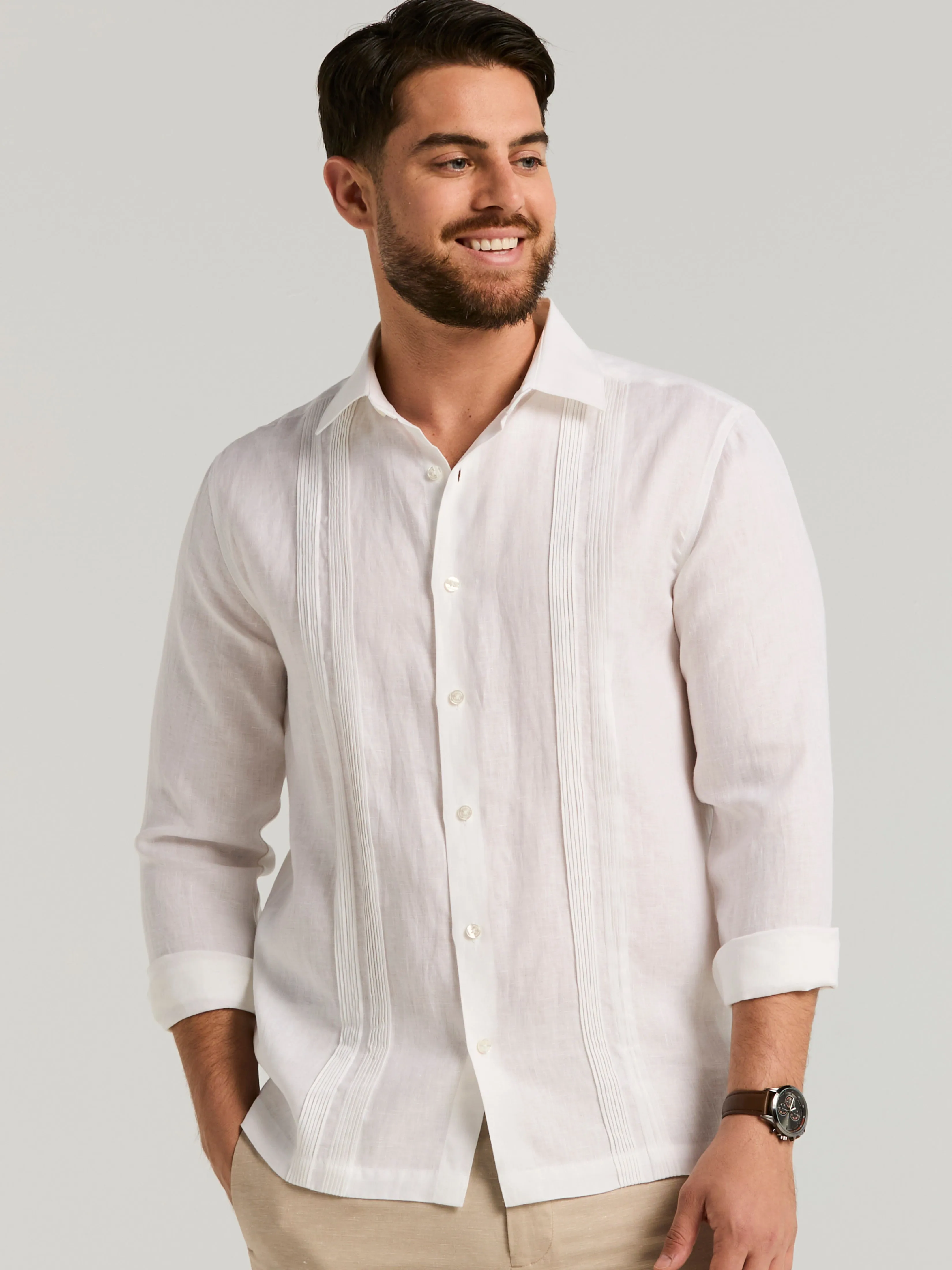 Modern Linen Multi Pintuck Guayabera Shirt sold by Perry Ellis product image thumbnail 4