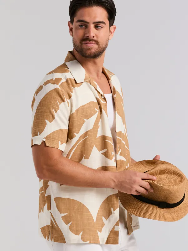 Linen Blend Palm Print Shirt made by Cubavera