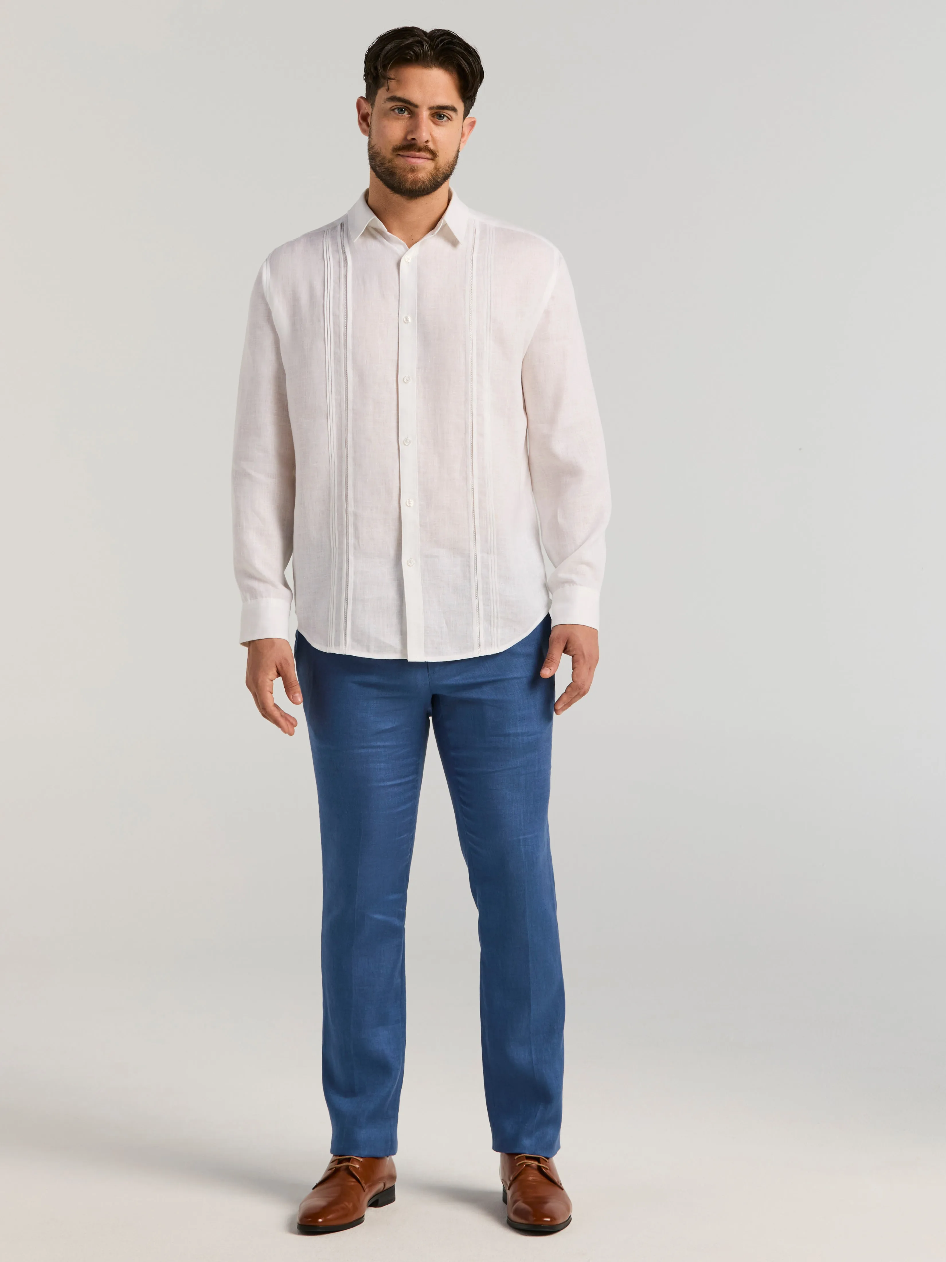 Linen Embroidered Tuck Panel Guayabera Shirt sold by Perry Ellis product image thumbnail 2
