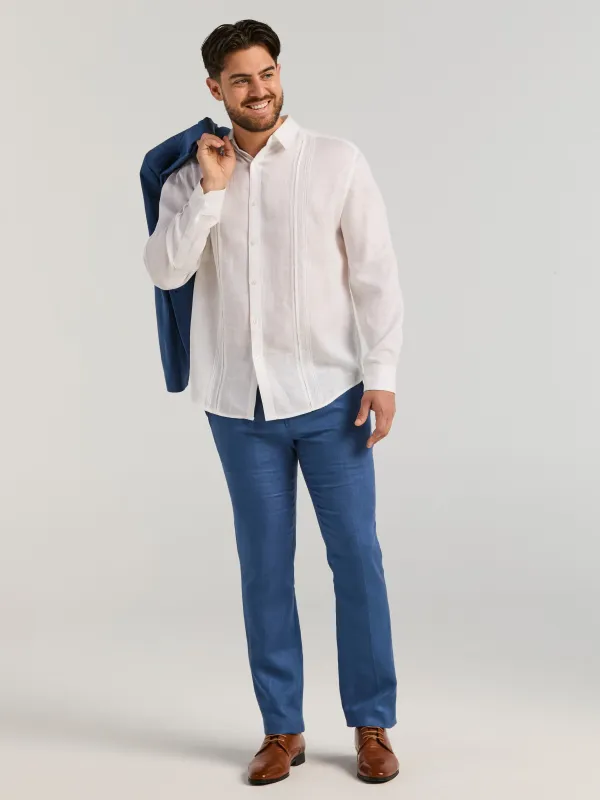Linen Embroidered Tuck Panel Guayabera Shirt made by Perry Ellis