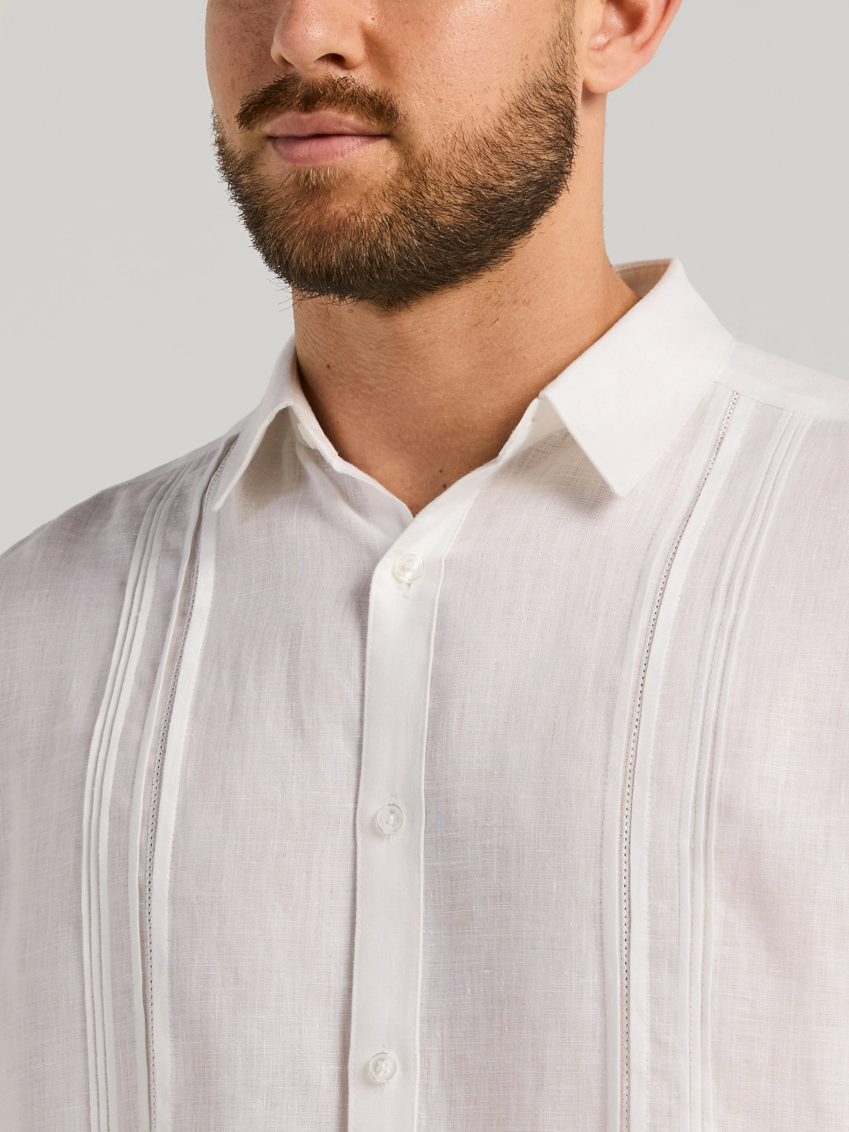 Linen Embroidered Tuck Panel Guayabera Shirt sold by Perry Ellis product image thumbnail 5