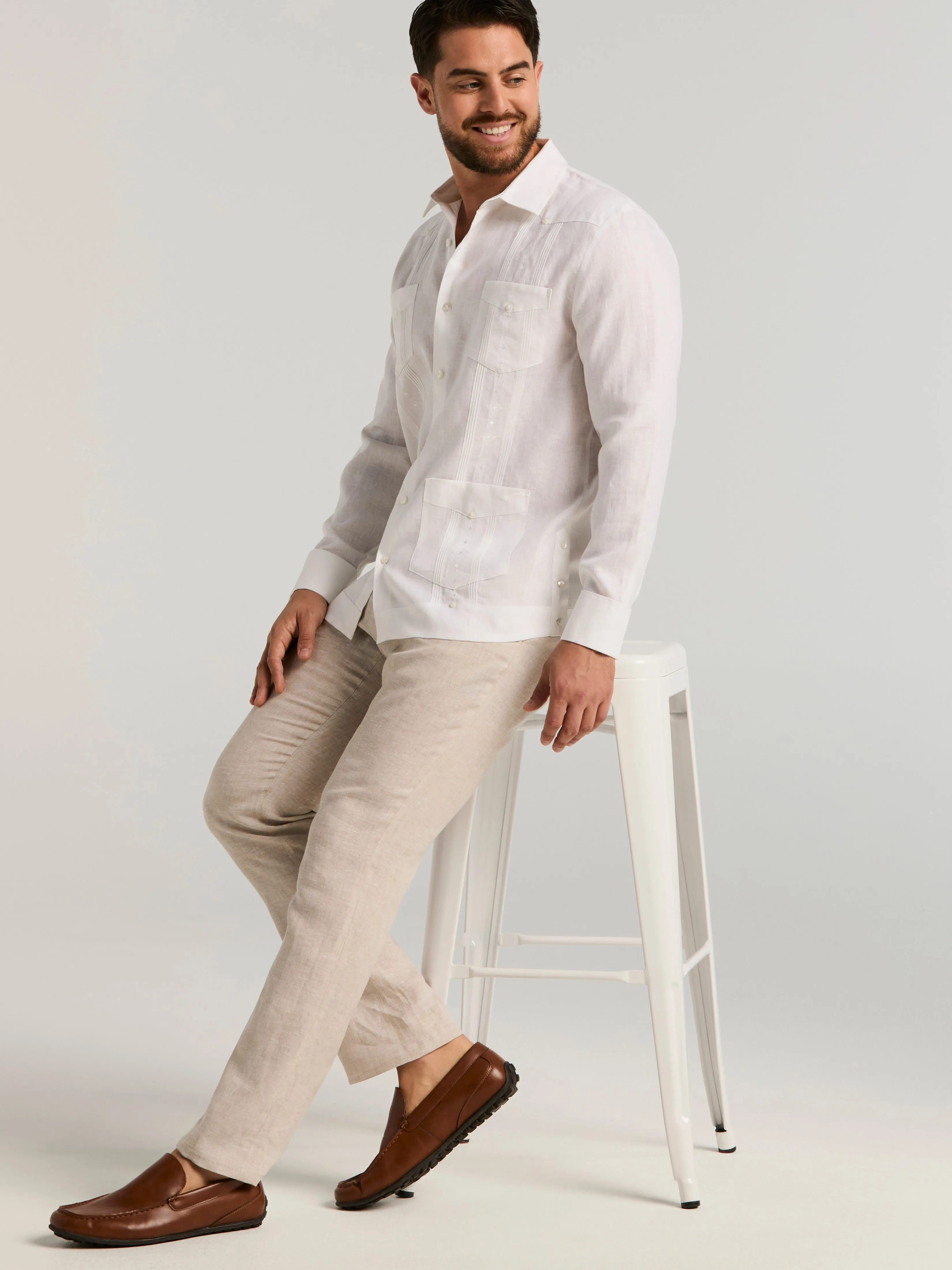 Linen Embroidered French Cuff Guayabera Shirt sold by Perry Ellis product image thumbnail 4