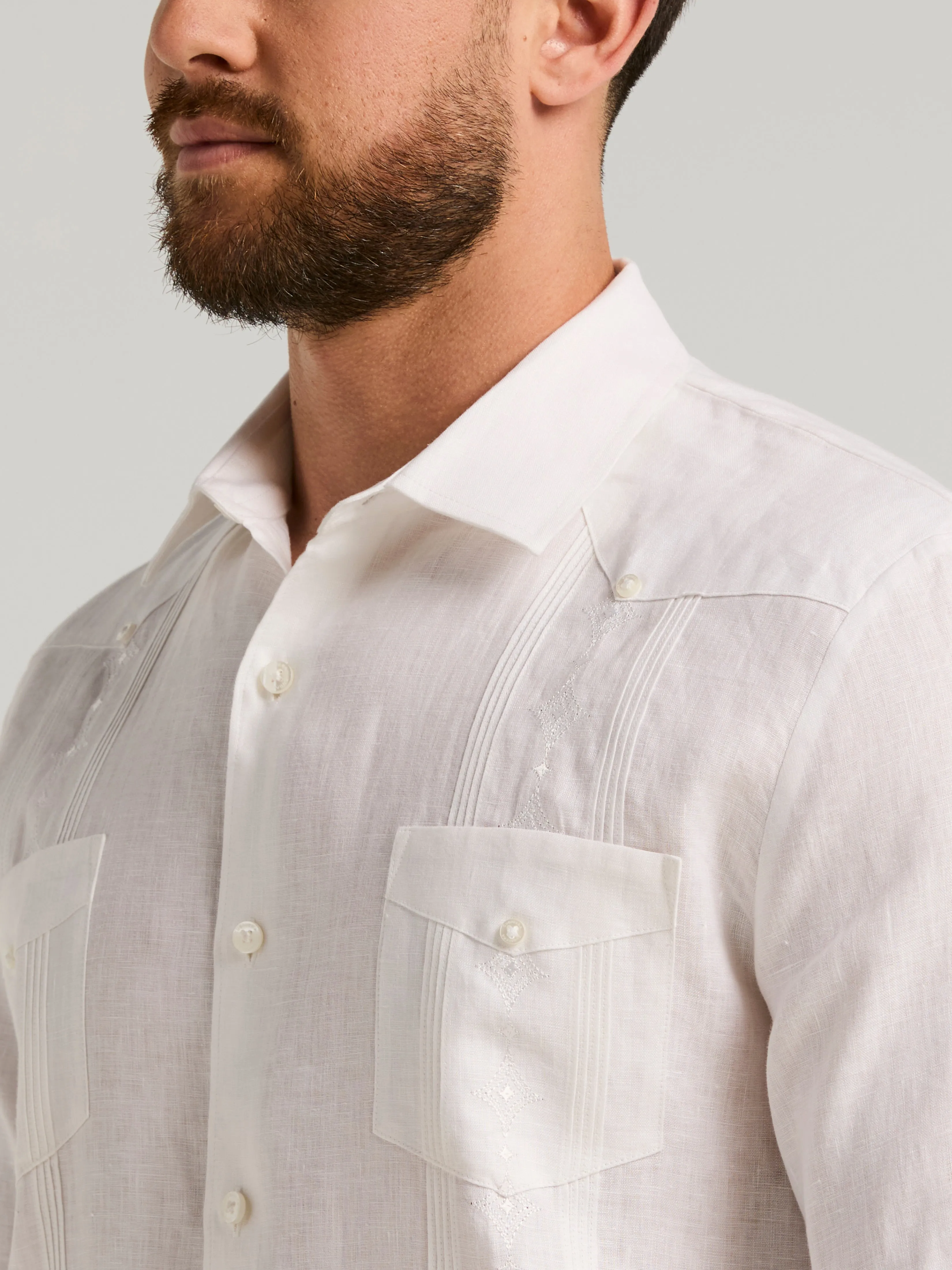 Linen Embroidered French Cuff Guayabera Shirt sold by Perry Ellis product image thumbnail 3