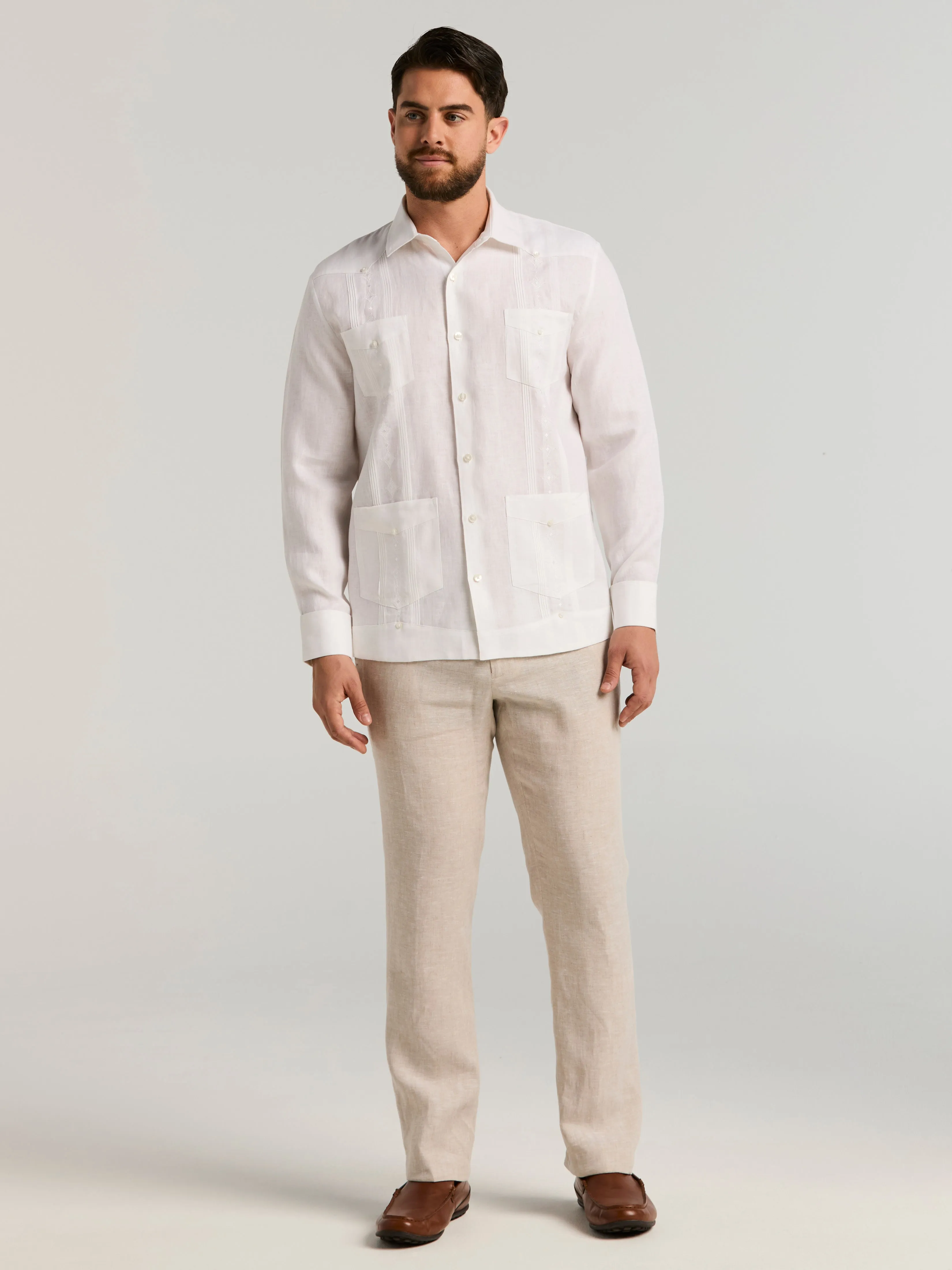 Linen Embroidered French Cuff Guayabera Shirt sold by Perry Ellis product image thumbnail 2