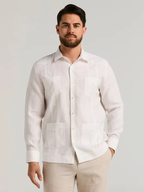 Linen Embroidered French Cuff Guayabera Shirt made by Perry Ellis