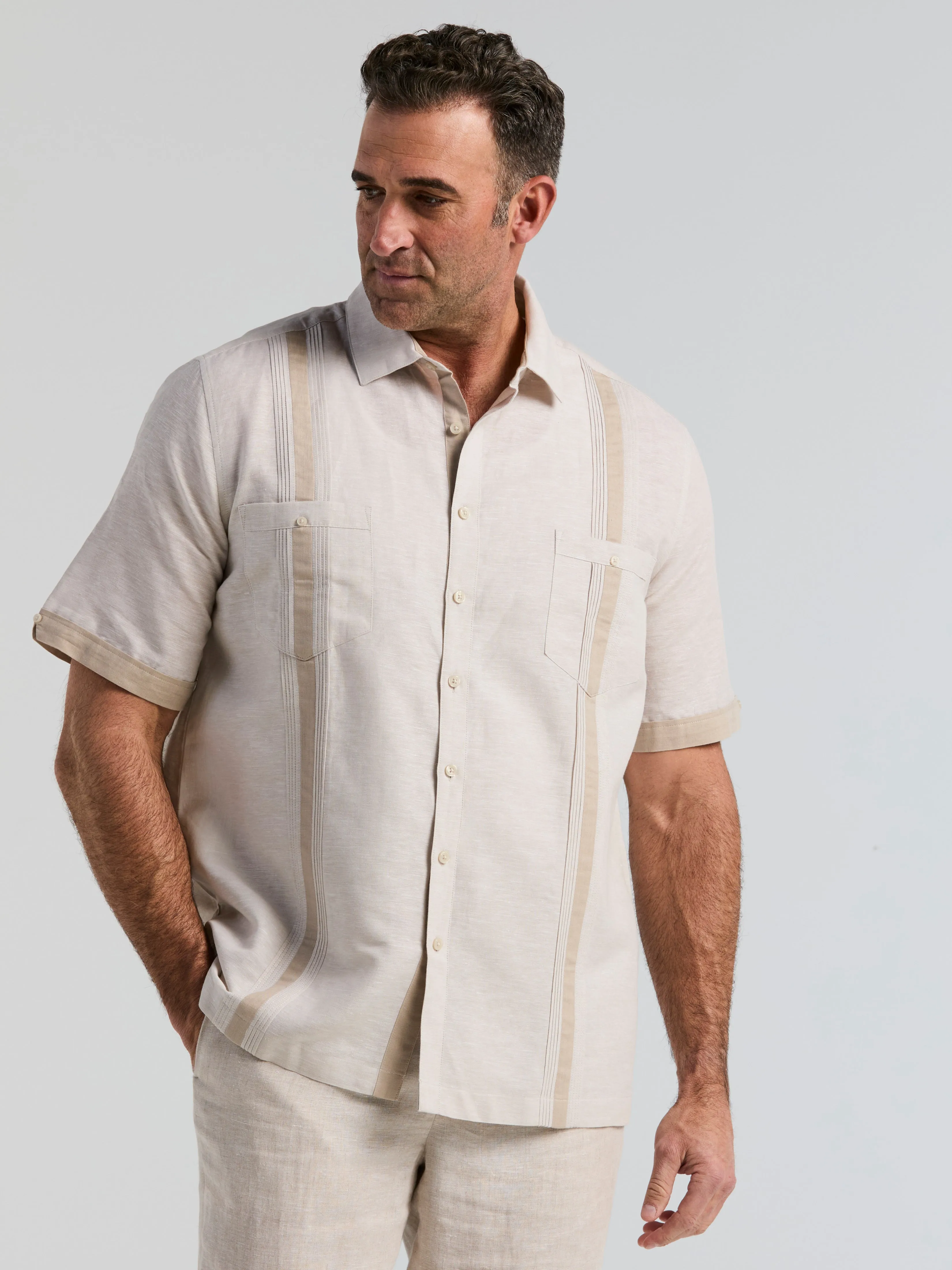 Big & Tall Linen Blend Guayabera Shirt sold by Perry Ellis product image thumbnail 4