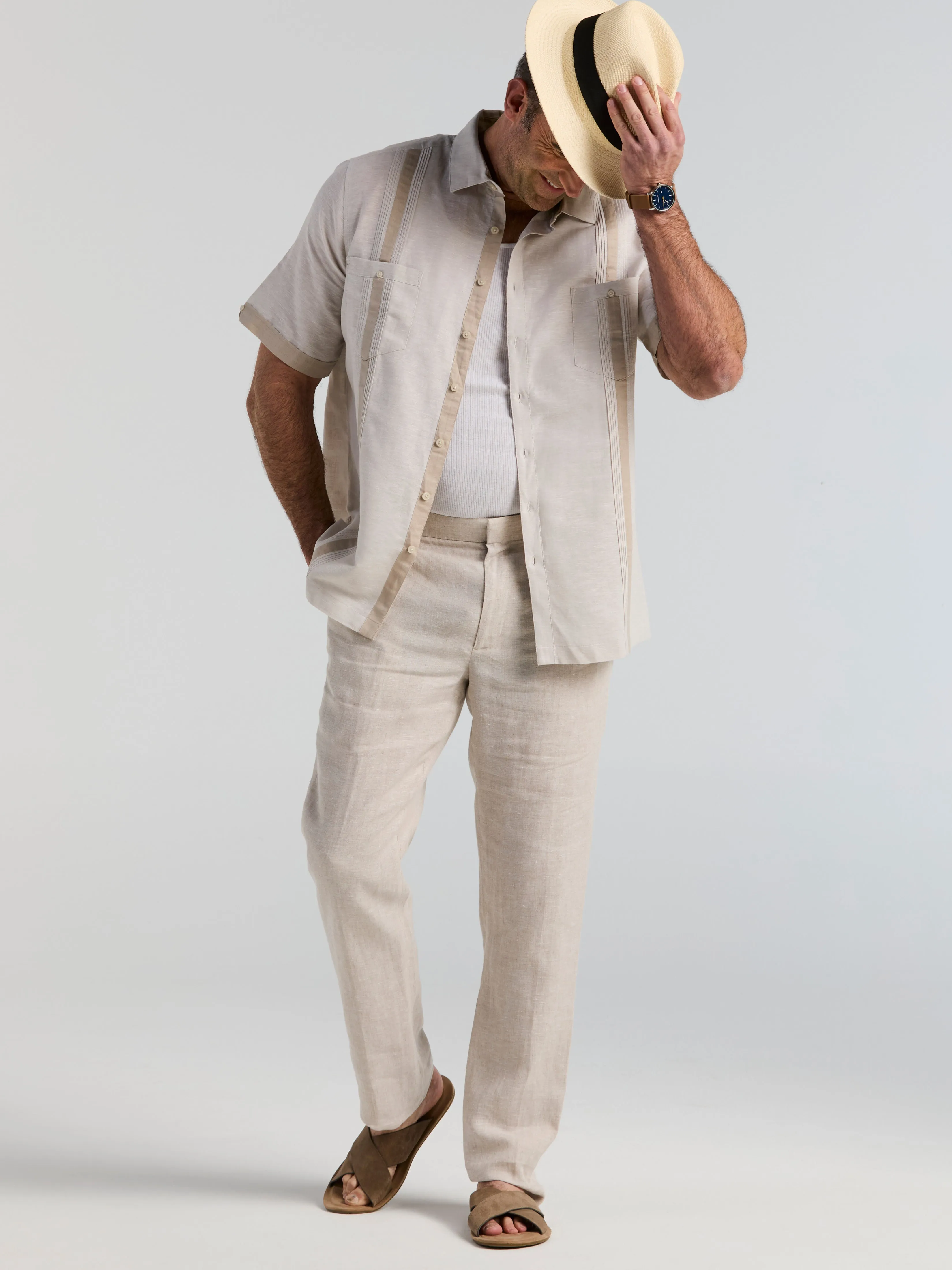Big & Tall Linen Blend Guayabera Shirt sold by Perry Ellis product image thumbnail 5