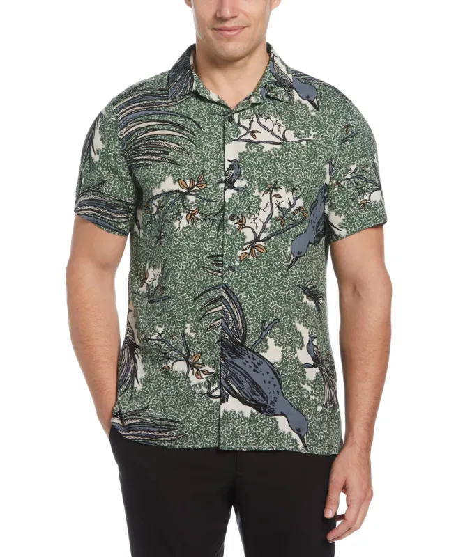 Large Bird Print Soft Shirt made by Perry Ellis