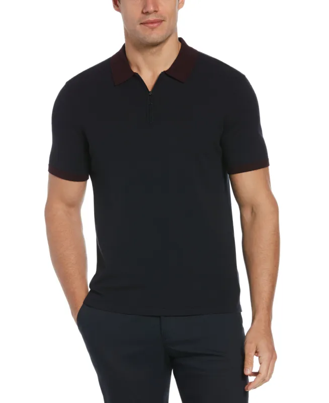 Tech Knit Color Block Zip Sweater Polo sold by Perry Ellis