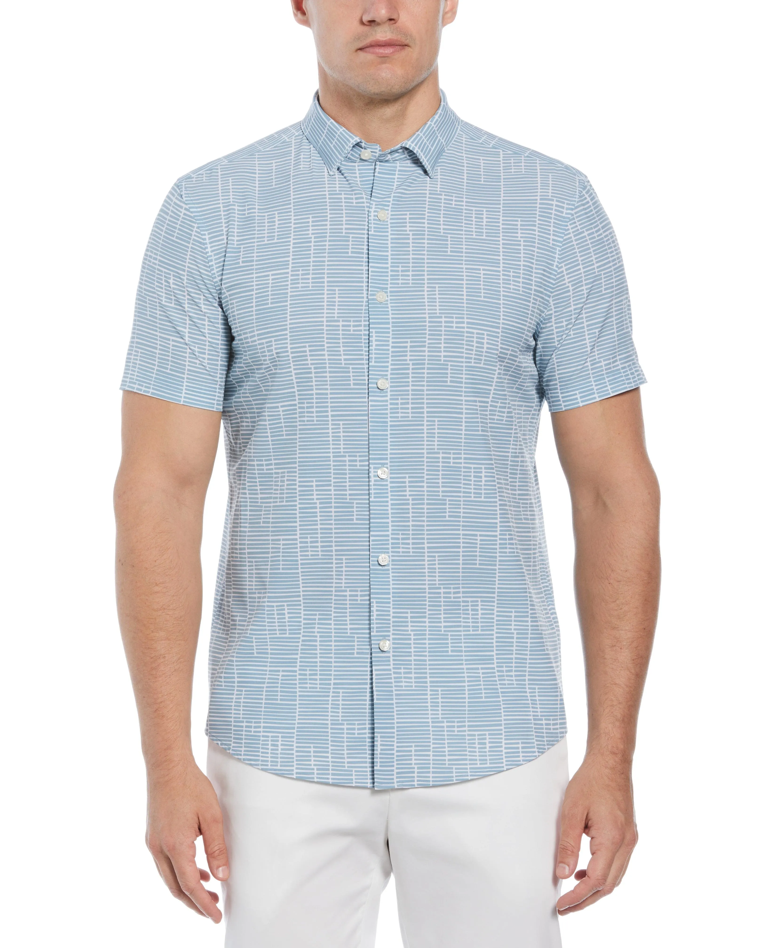 Total Stretch Slim Fit Geo Tile Print Shirt sold by Perry Ellis