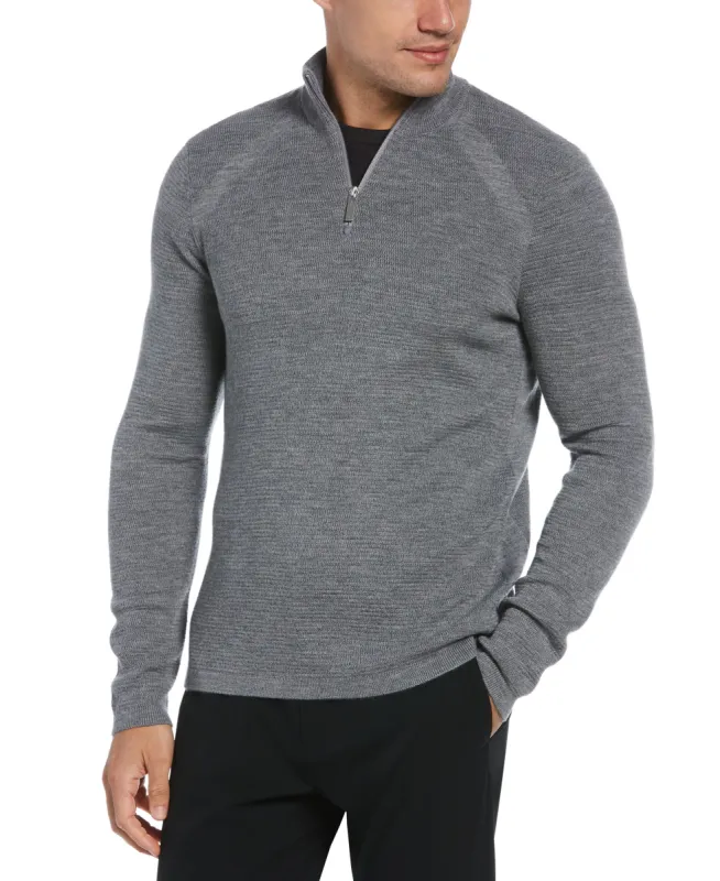Textured Merino Wool Blend Quarter Zip Sweater sold by Perry Ellis