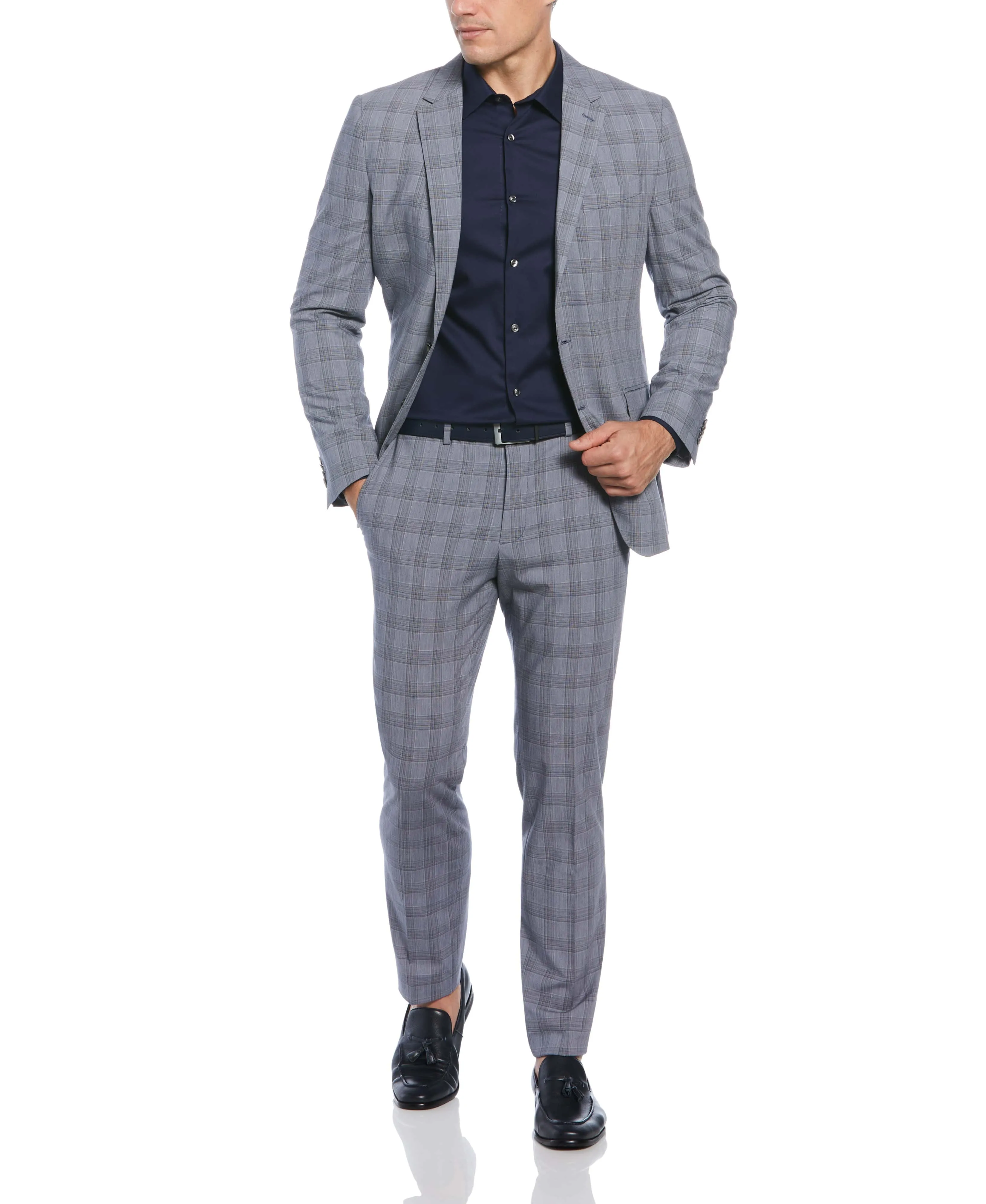Slim Fit Navy Plaid Suit sold by Perry Ellis