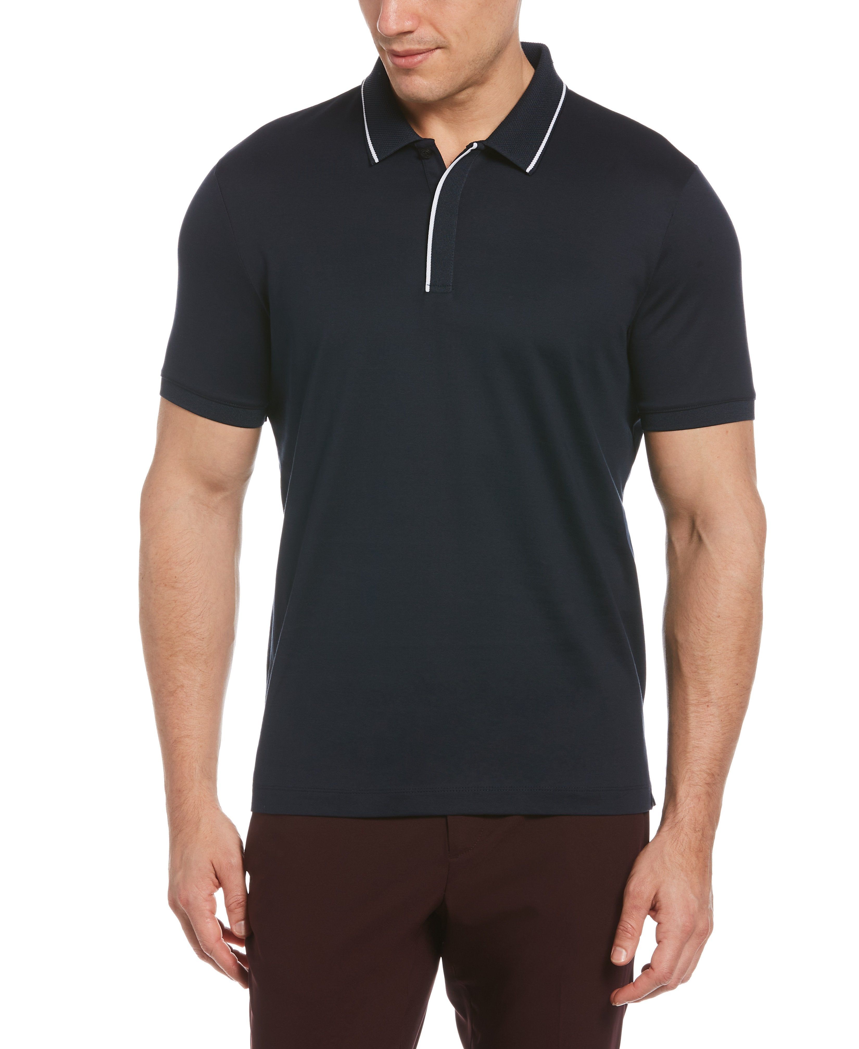 Slim Fit Mercerized Cotton Knit Collar Polo sold by Perry Ellis