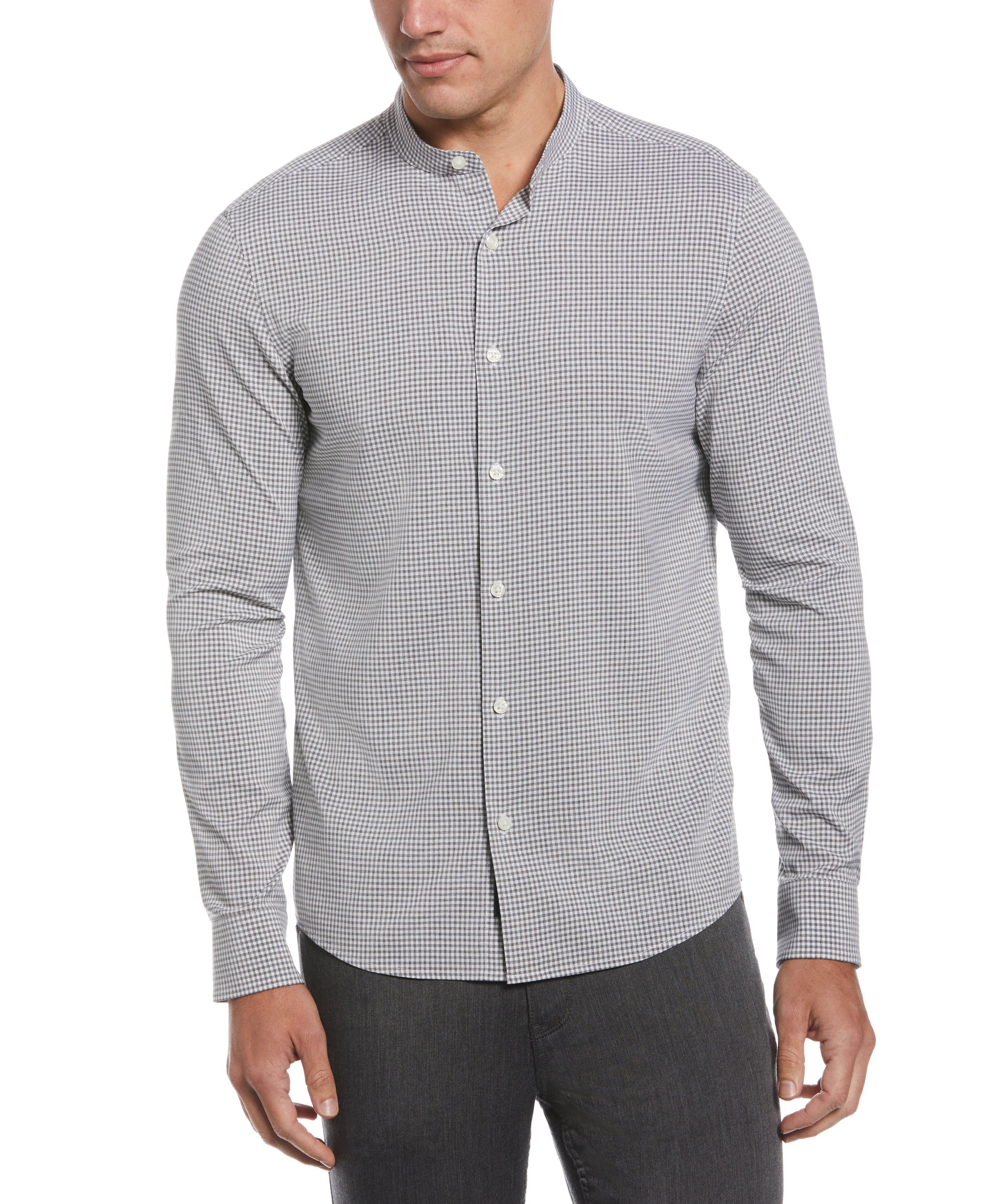 Untucked Total Stretch Slim Fit Gingham Print Shirt sold by Perry Ellis
