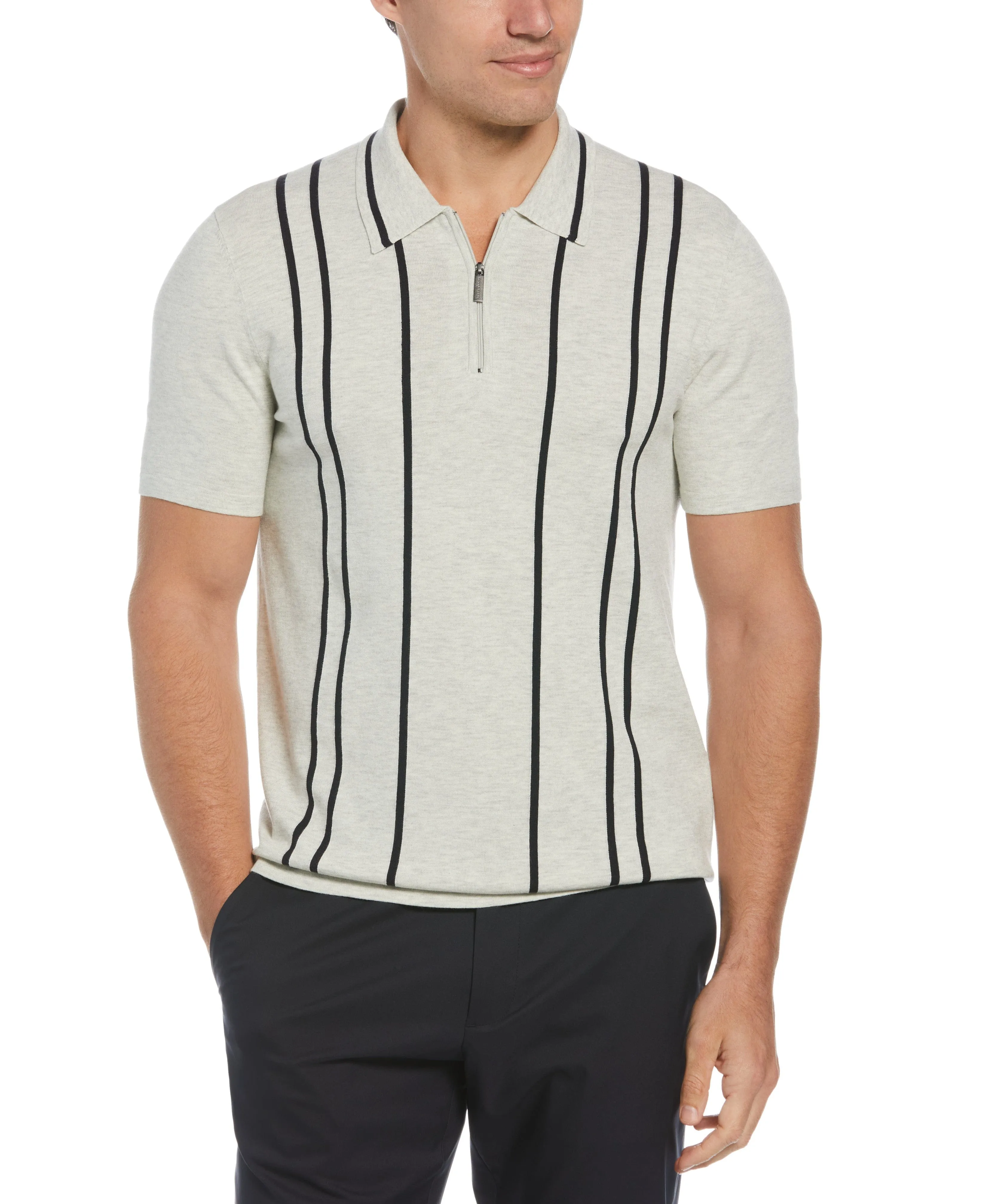 Tech Knit Vertical Stripe Zip Polo sold by Perry Ellis