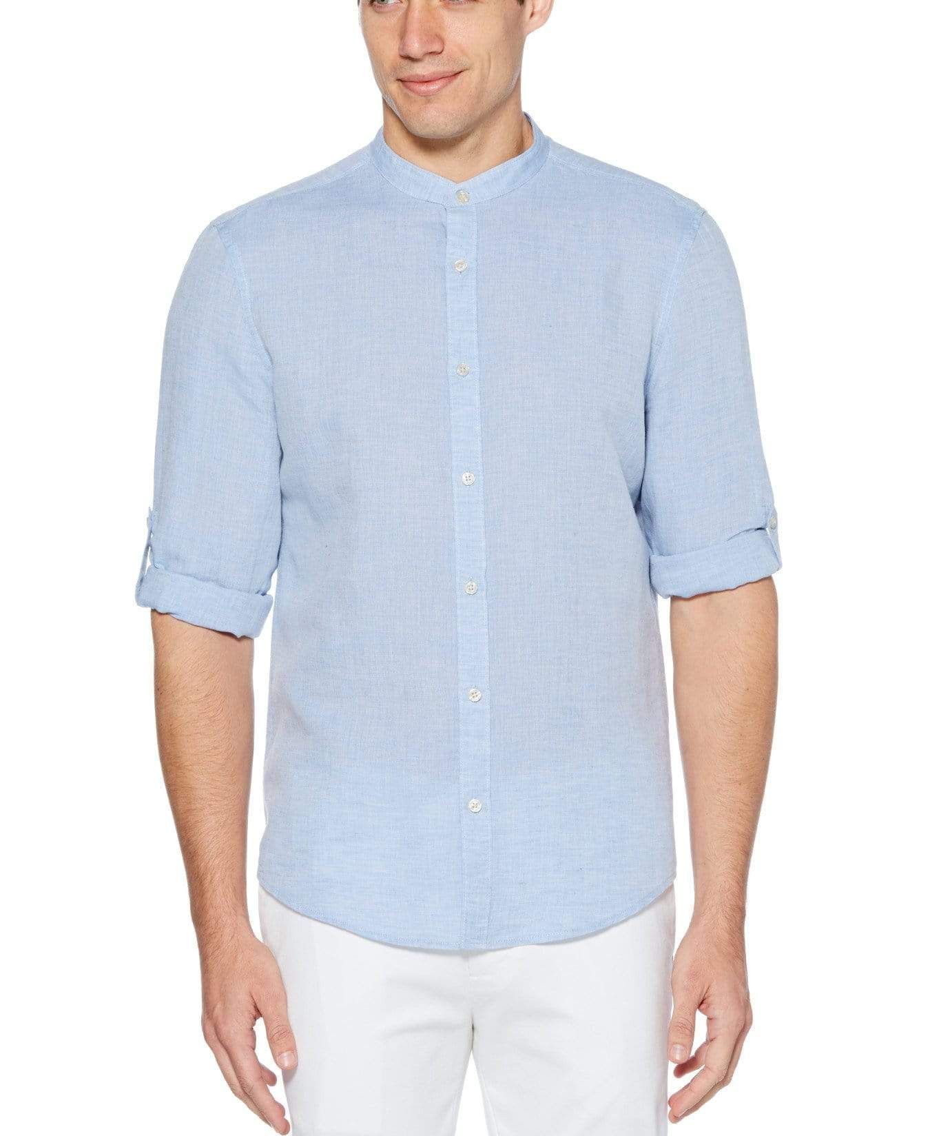 Linen Cotton Rolled Sleeve Banded Collar Shirt sold by Perry Ellis product image thumbnail 4