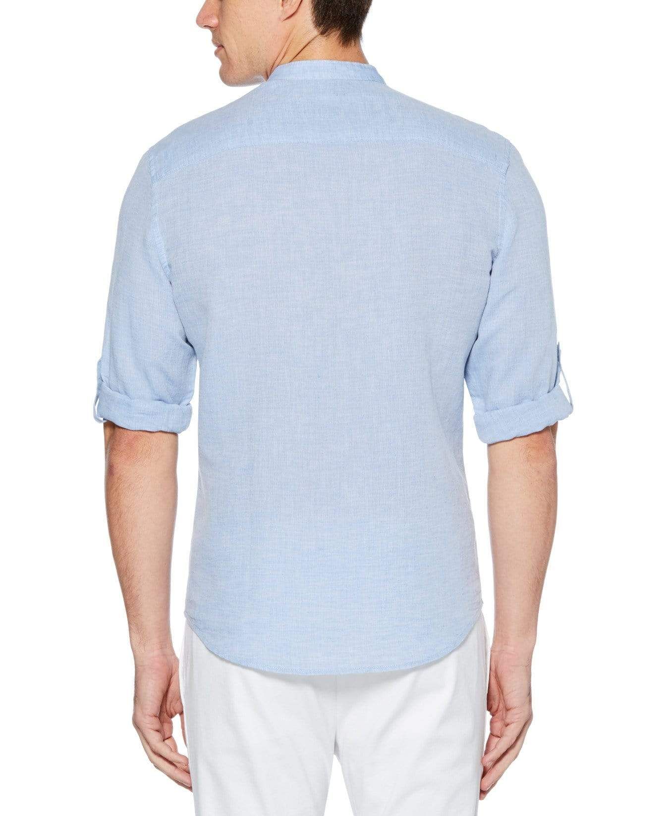 Linen Cotton Rolled Sleeve Banded Collar Shirt sold by Perry Ellis product image thumbnail 2