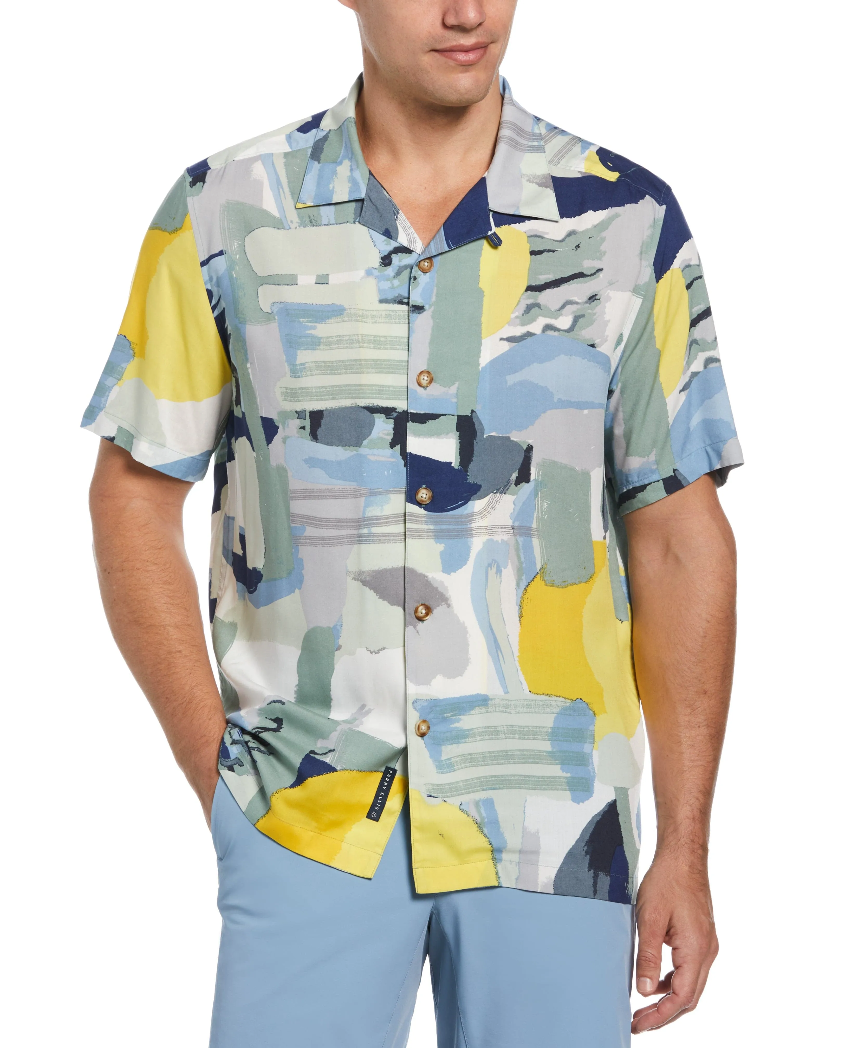 Graphic Print Soft Camp Collar Shirt sold by Perry Ellis