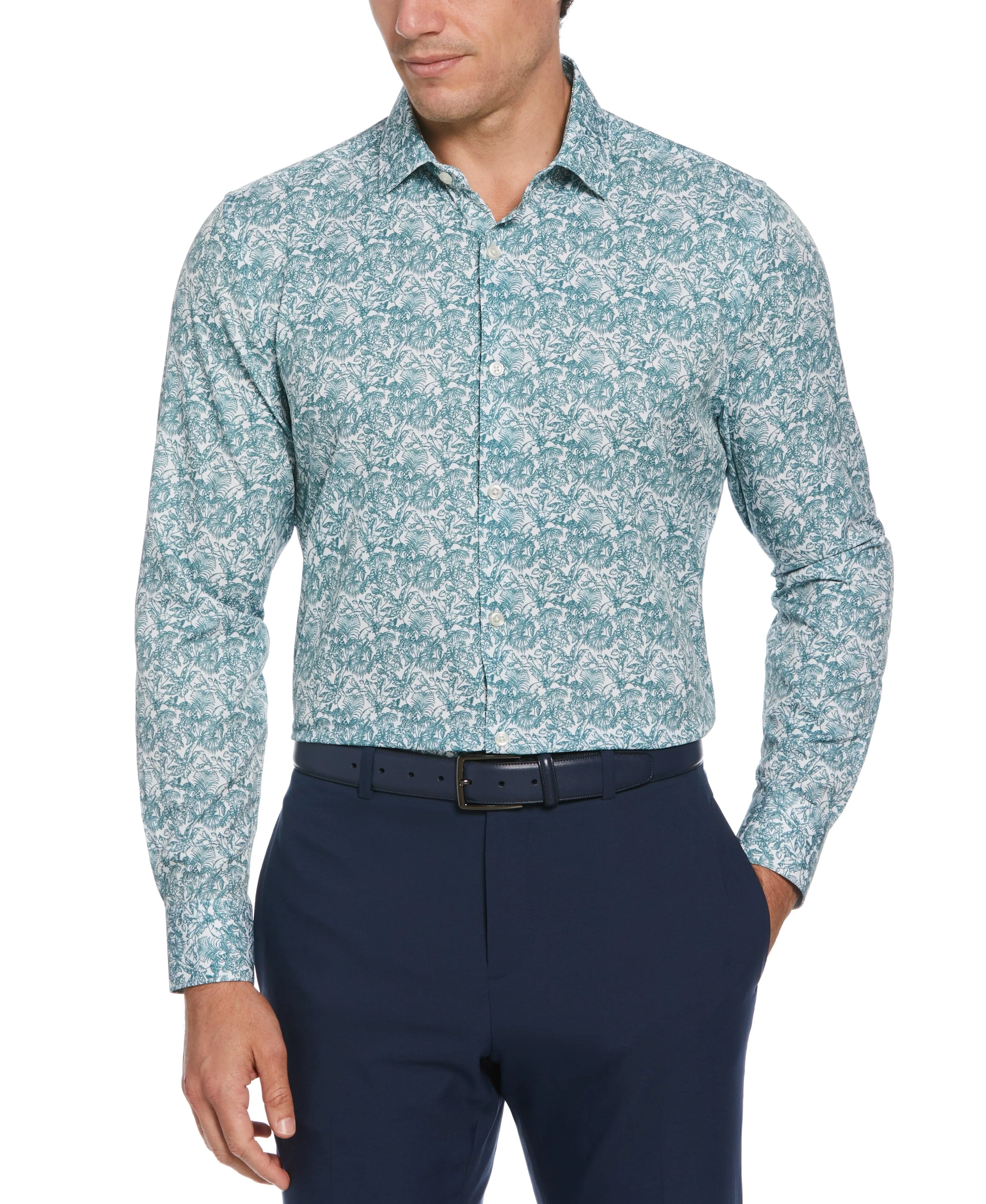 Slim Fit Total Stretch Floral Print Shirt sold by Perry Ellis