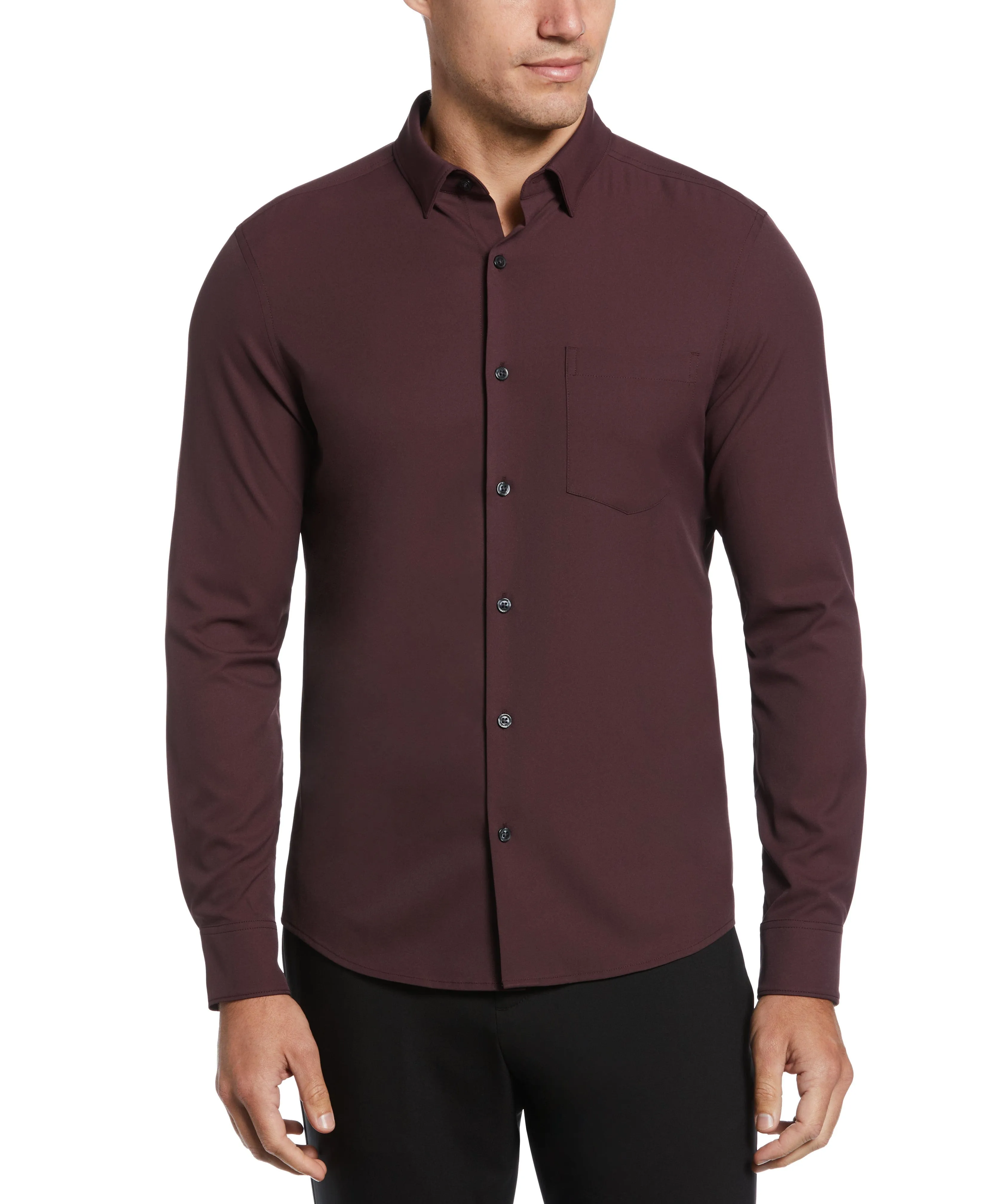 Untucked Total Stretch Slim Fit Solid Shirt - Brown sold by Perry Ellis