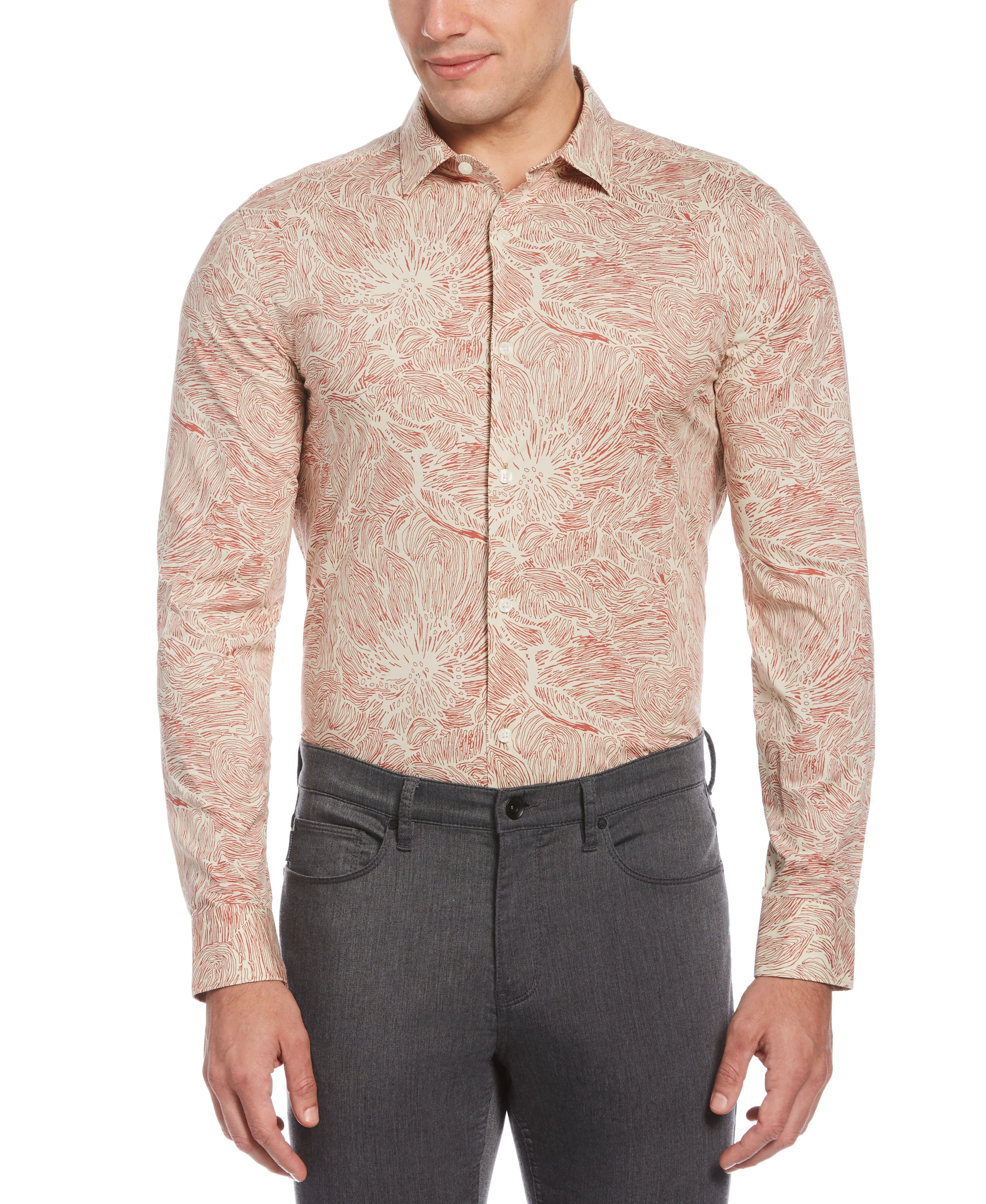 Big & Tall Sketch Print Stretch Shirt sold by Perry Ellis